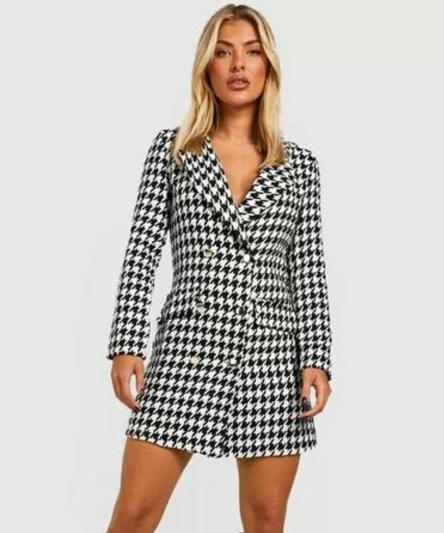 Boohoo Houndstooth Boucle Blazer Dress