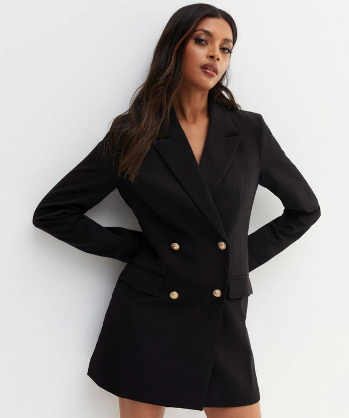 Black Double Breasted Long Blazer
