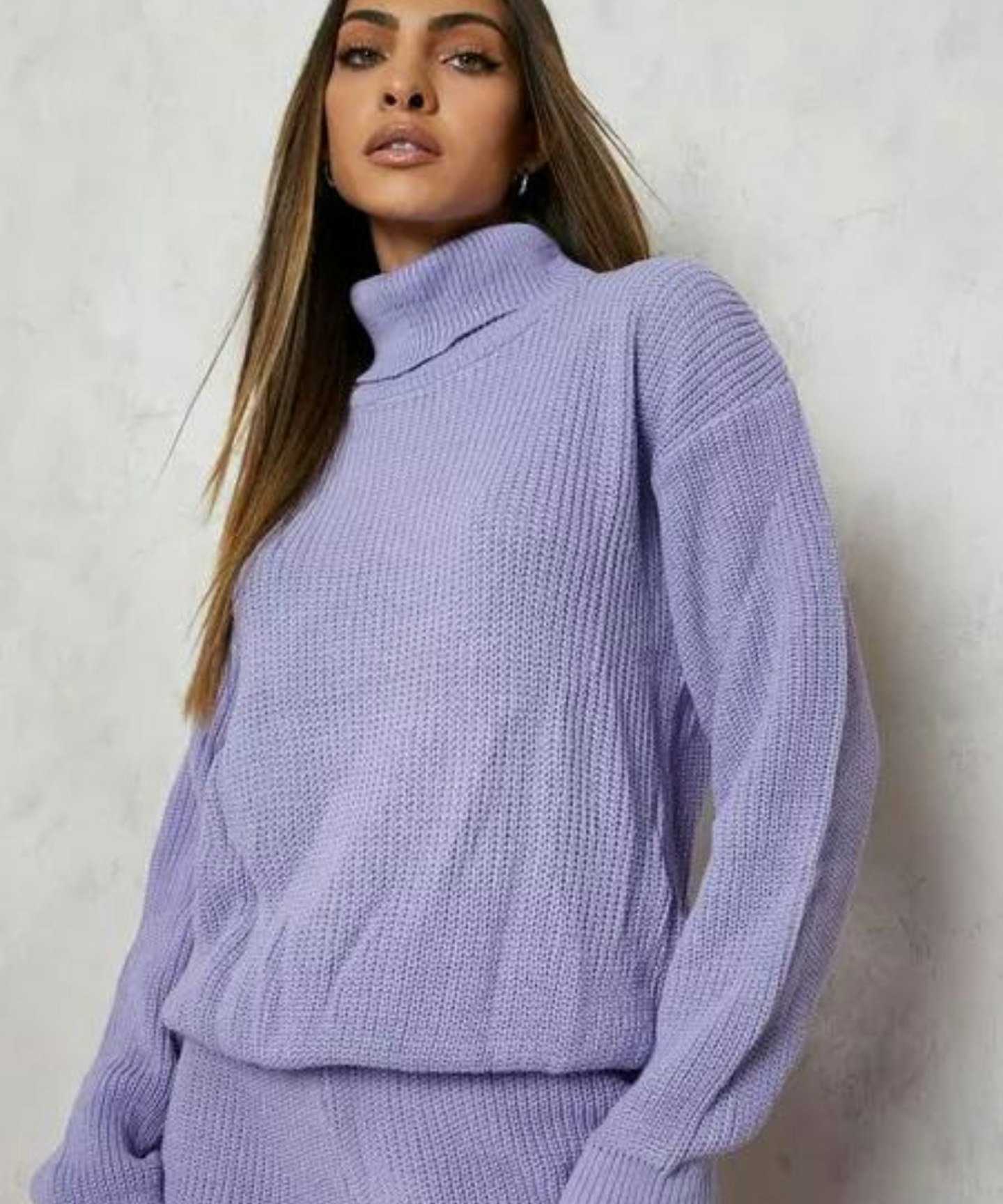 Purple Turtle Neck Knitted Tracksuit 