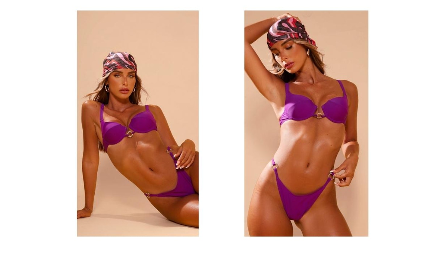 Purple Ring Detail Underwired Push up Cupped Bikini Top