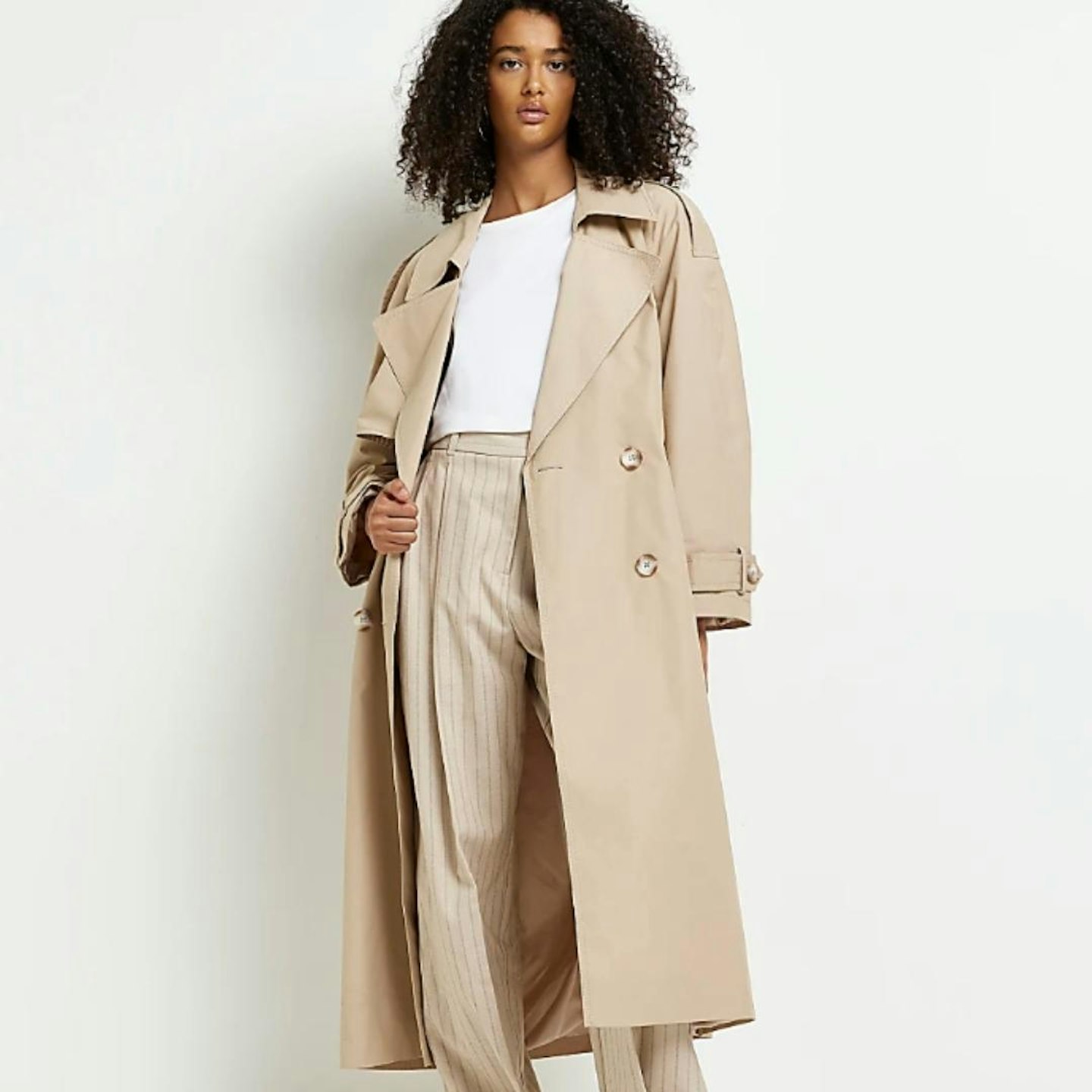 Stone Oversized Longline Trench Coat