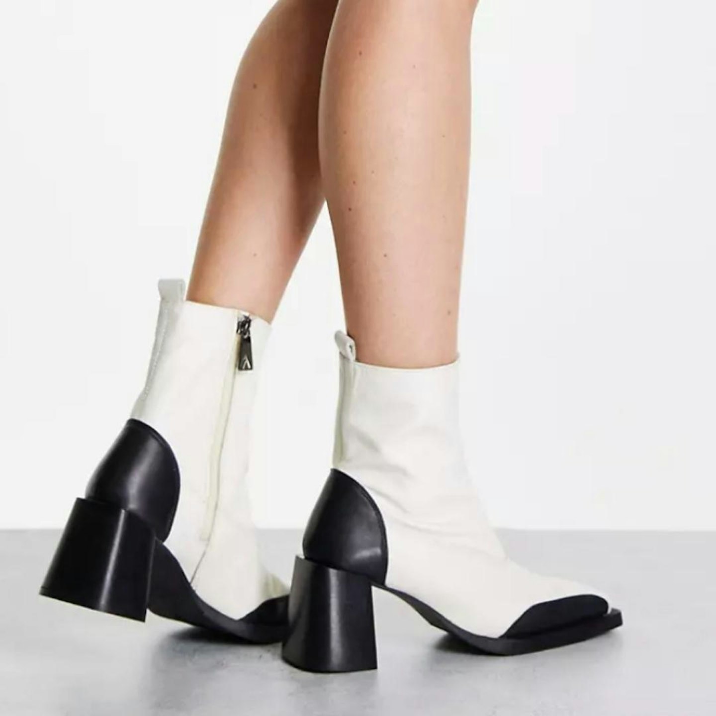 ASRA Harper Mid Heel Monochrome Ankle Boots in Ecru and Black