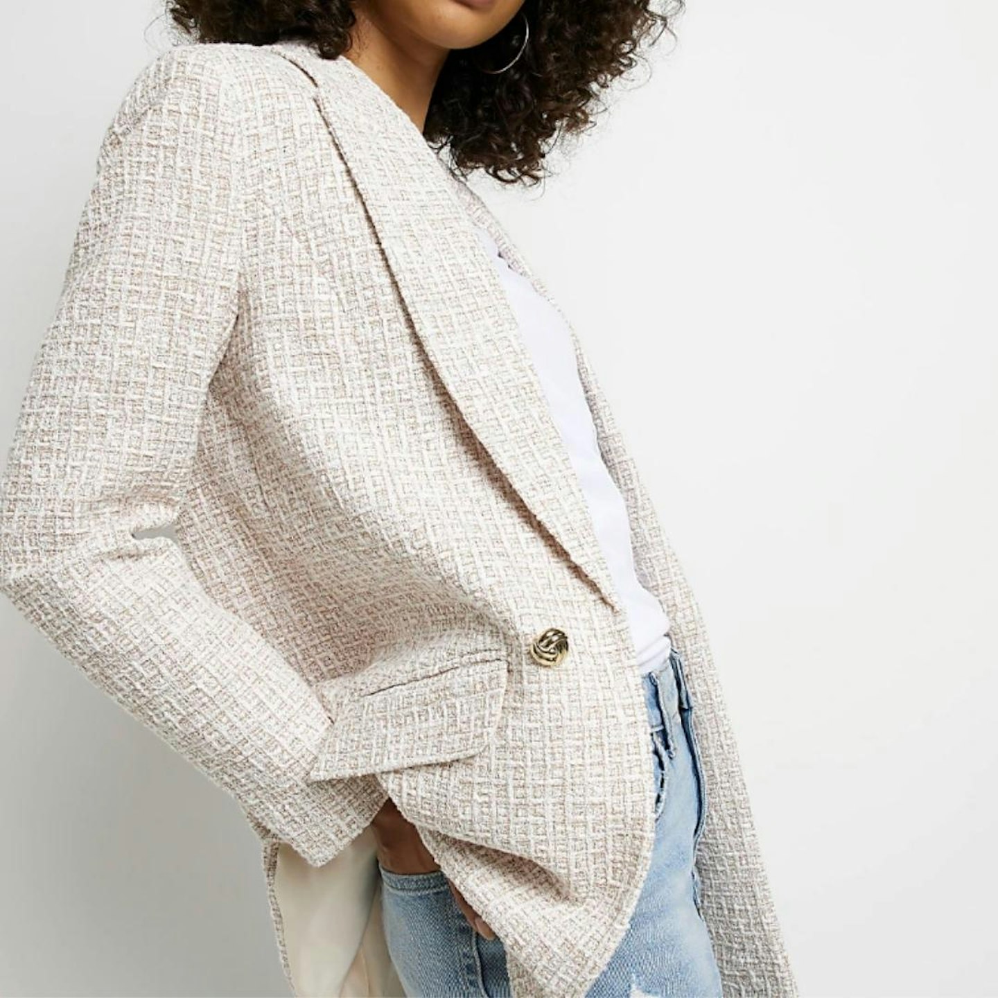 Cream Boucle Longline Blazer