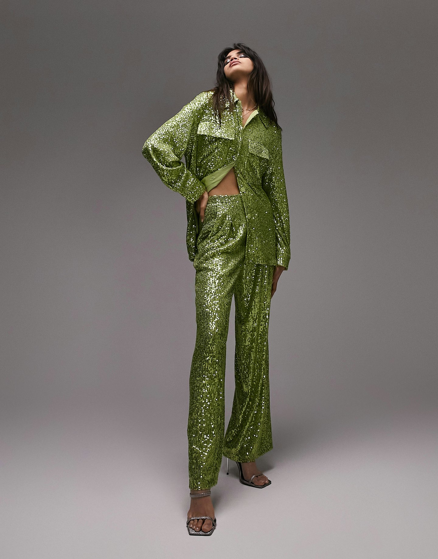 Topshop Tailored mini sequin co-ord suit in kiwi