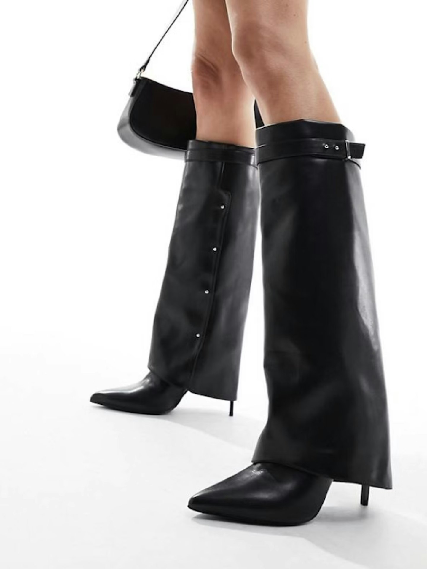 ASOS DESIGN Clearly high-heeled fold over knee boots in black