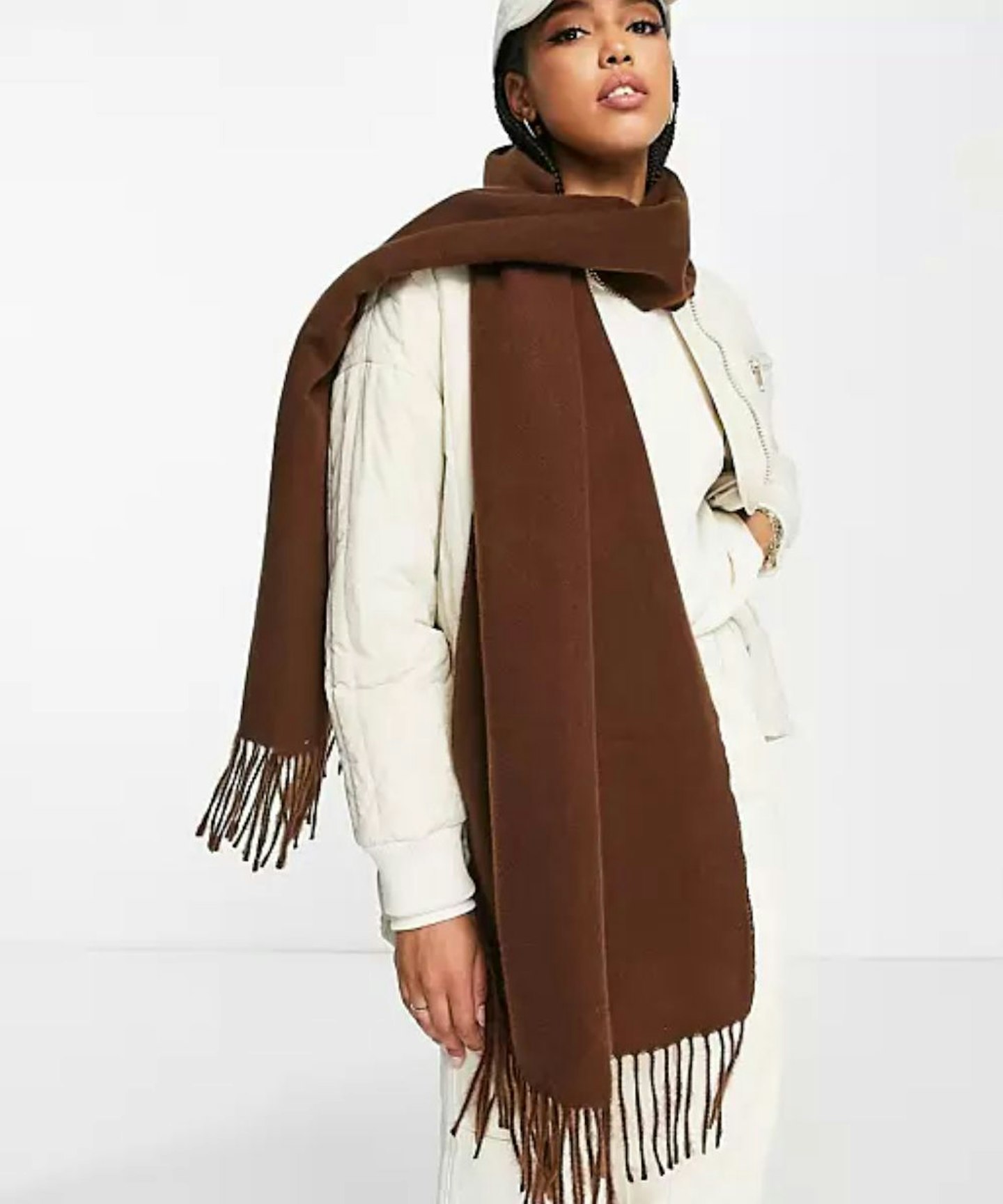 ASOS DESIGN supersoft scarf with tassels in chocolate