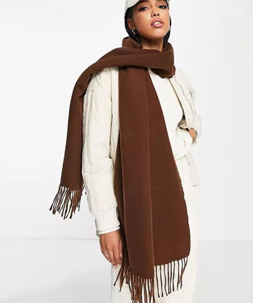 ASOS DESIGN Super soft scarf with chocolate tassel