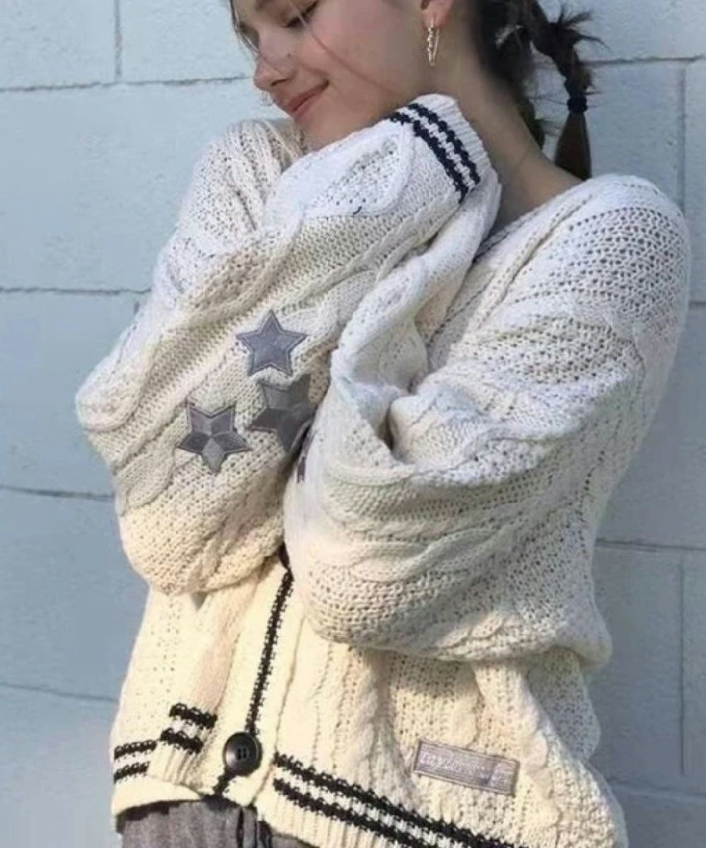 Handmade Soft Star Embroidered Folklore Cardigan