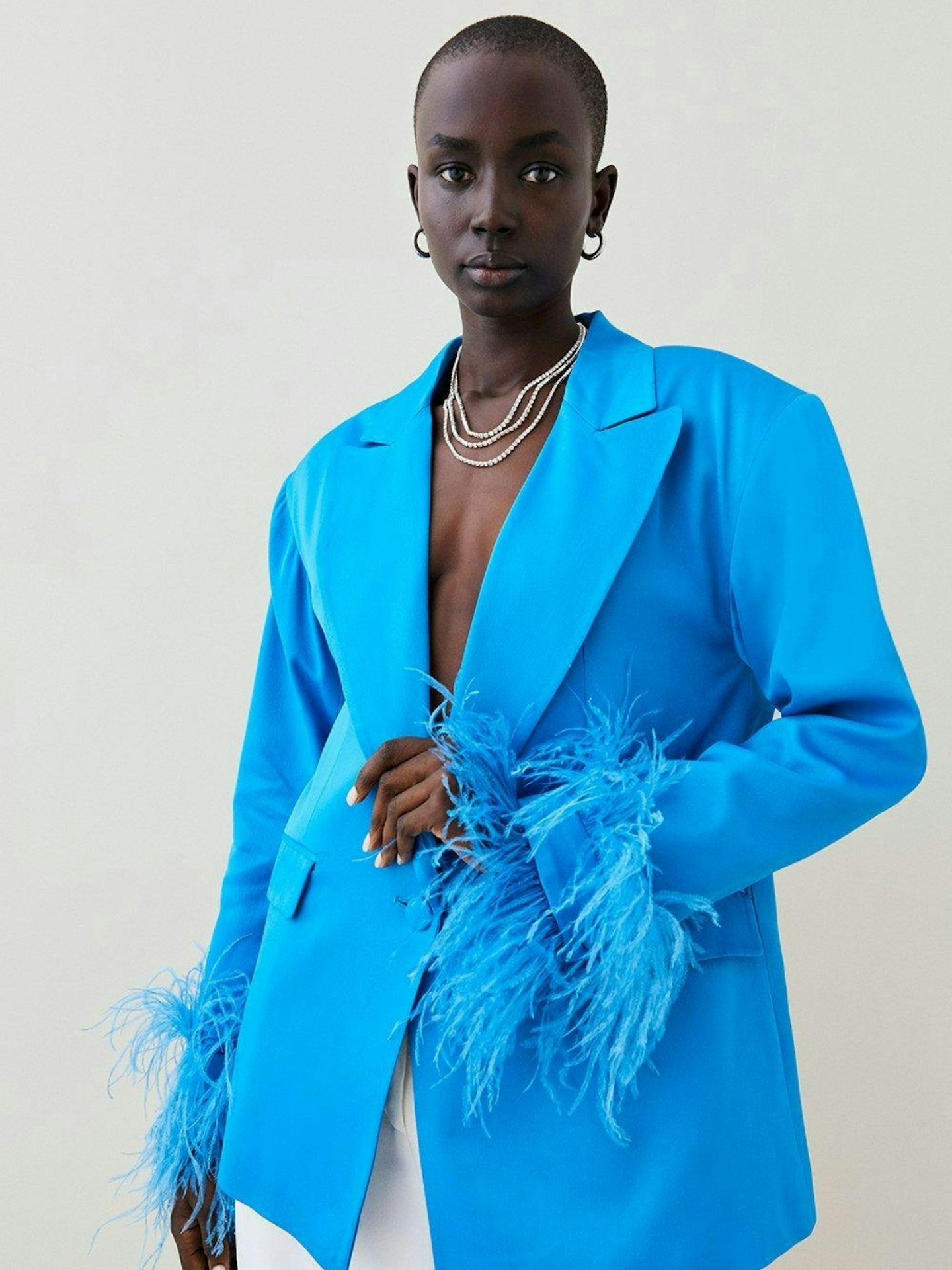 Karen Millen satin single breasted feather cuff blazer