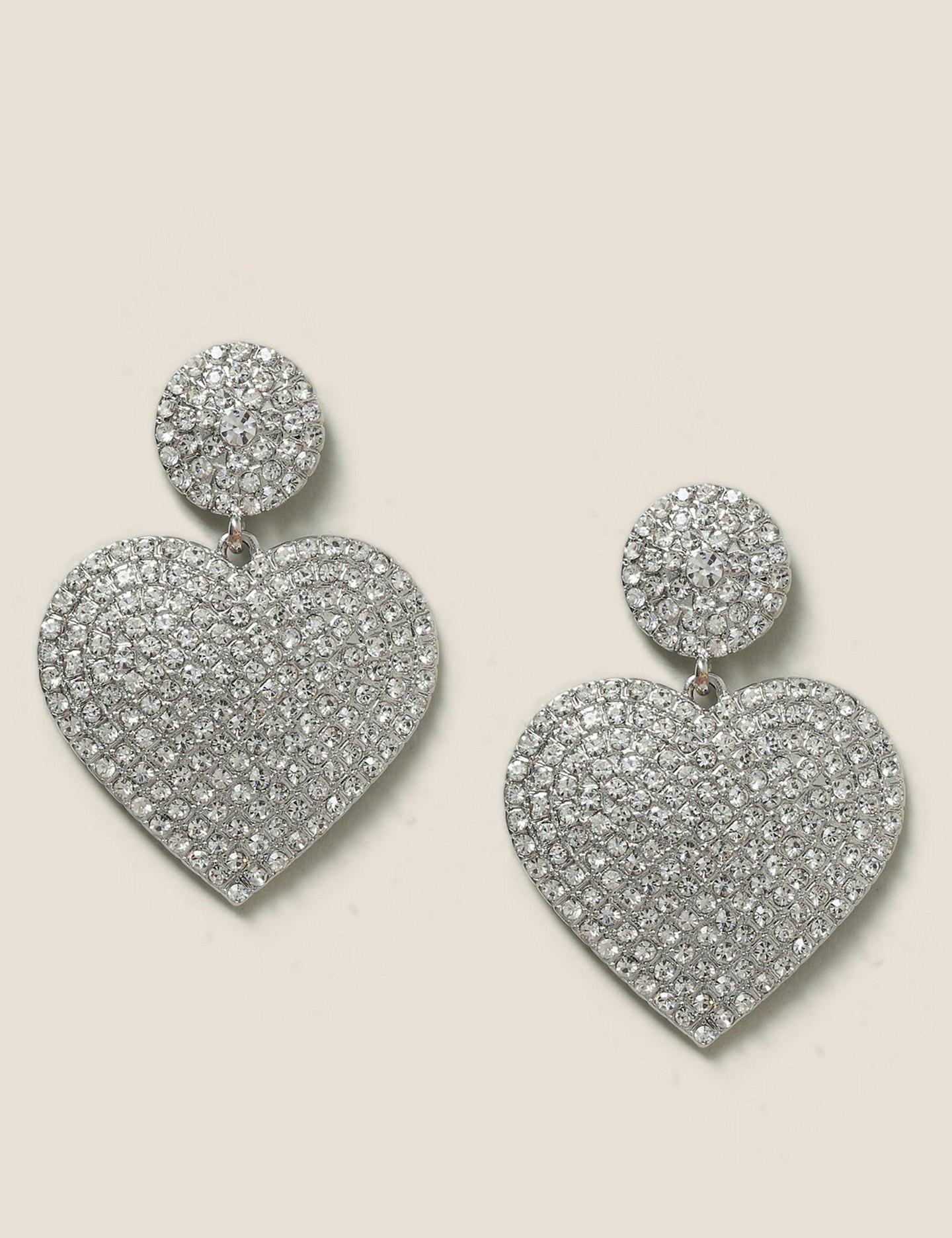 Marks and Spencer large diamante heart earrings