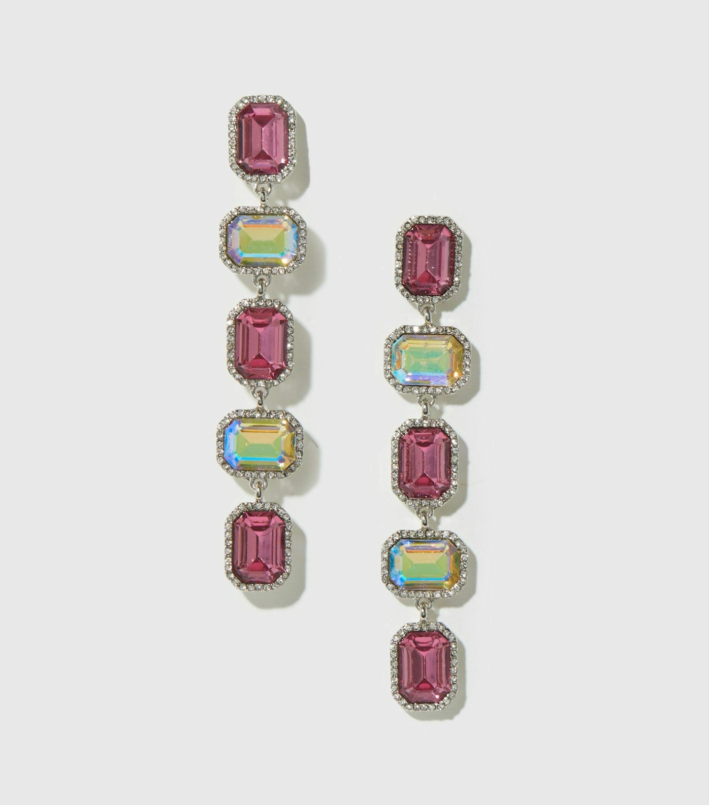 New Look pink and multicoloured drop gem earrings