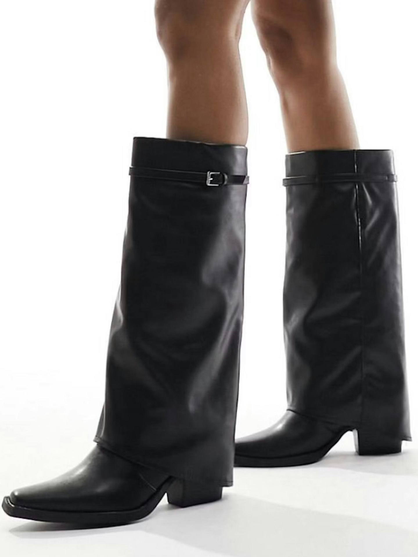Pull&Bear fold over buckle detail boot in black