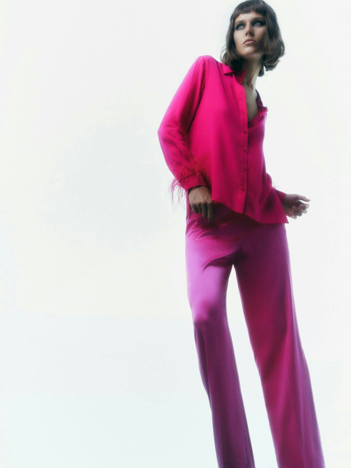 Zara satin shirt with feathers