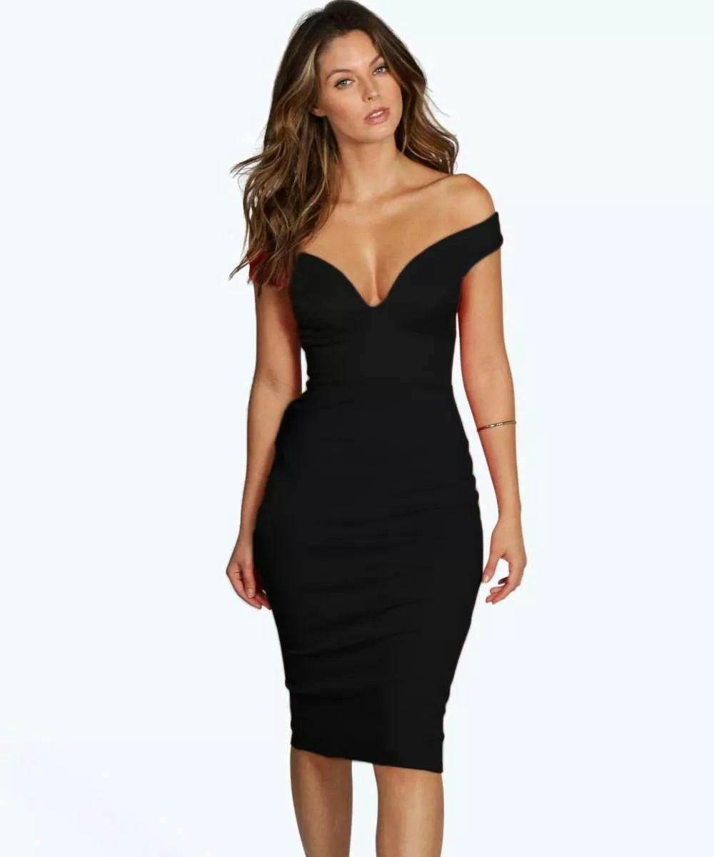 Princess Diana S Revenge Dress Dupes For Just 30   Boohoo Sweetheart Off Shoulder Bodycon Midi Dress 