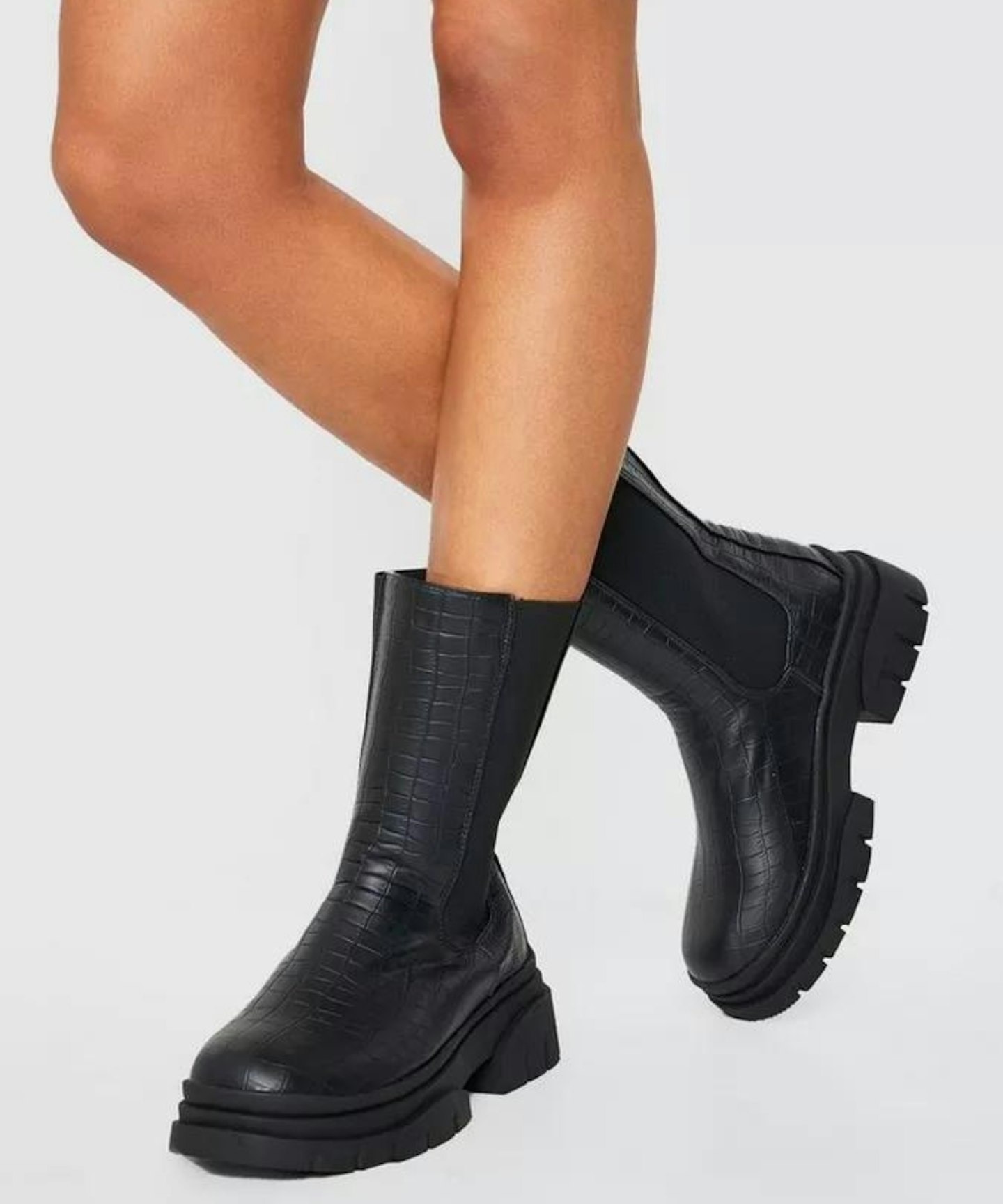 Boohoo Croc Print Chunky Boots