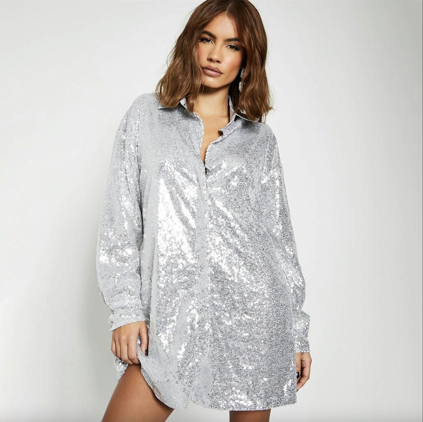 Sequin Oversized Shirt Dress