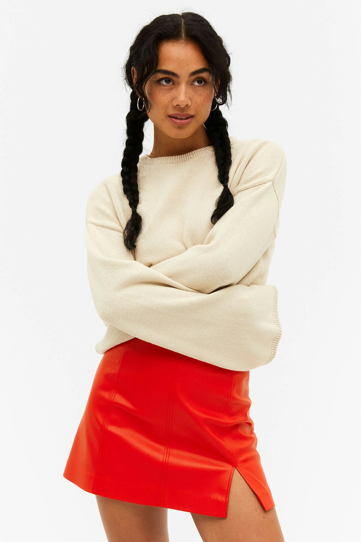 Monki Bright Red Faux Leather Mini Skirt