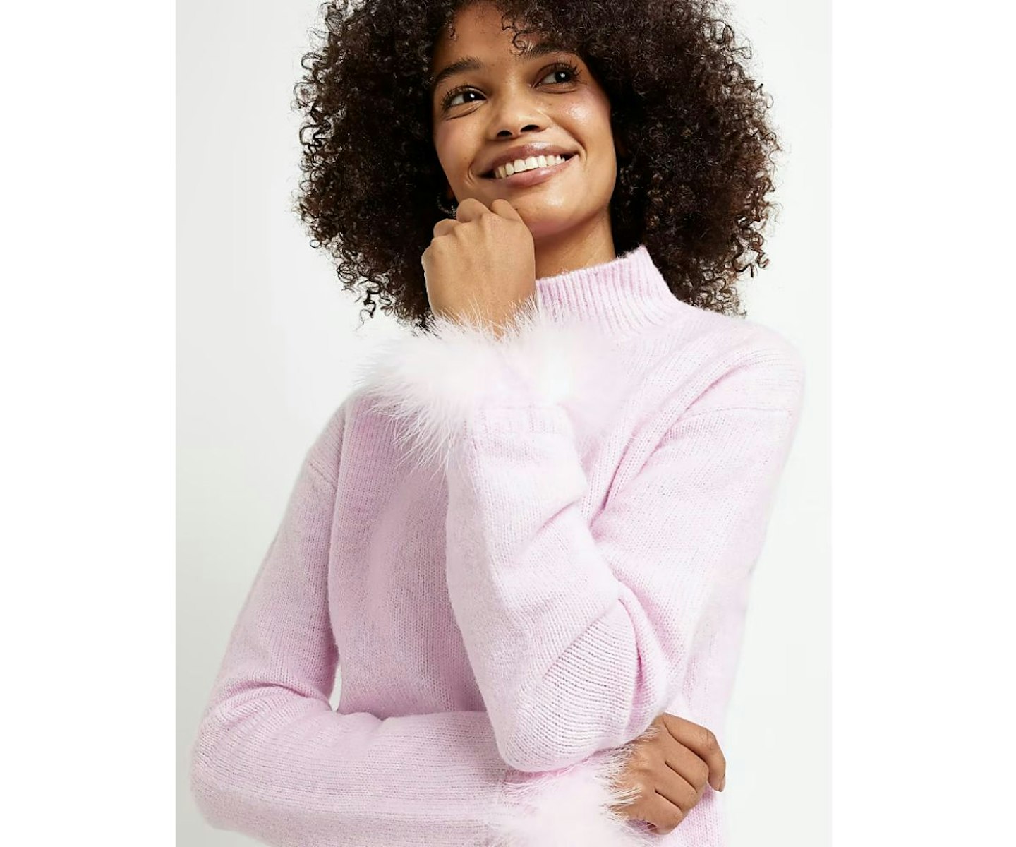 Pink knit feather trim jumper