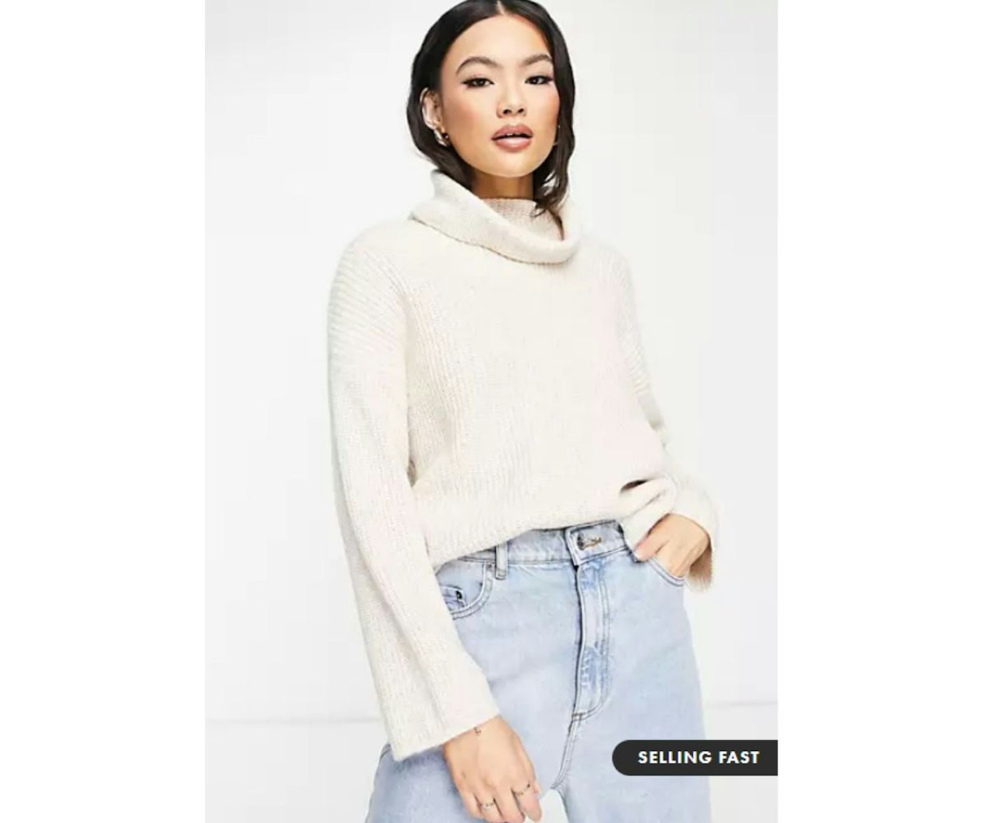 ASOS DESIGN jumper in rib with high neck in oatmeal