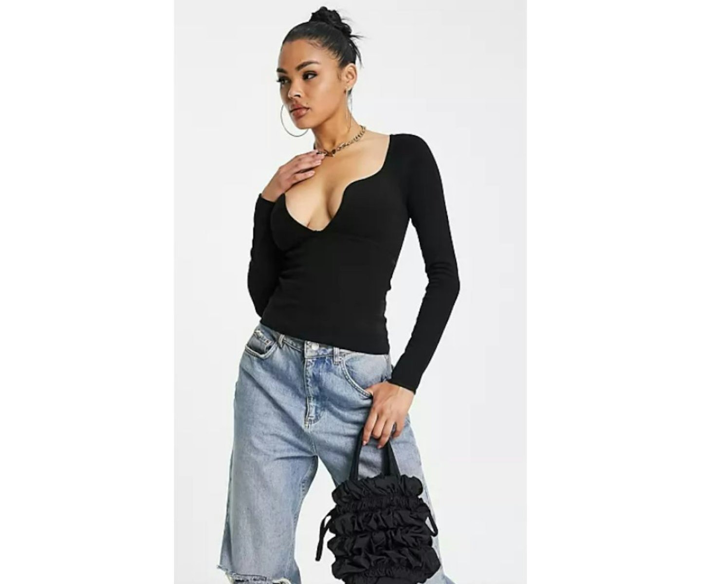 ASOS DESIGN jumper with plunge sweetheart neckline in black