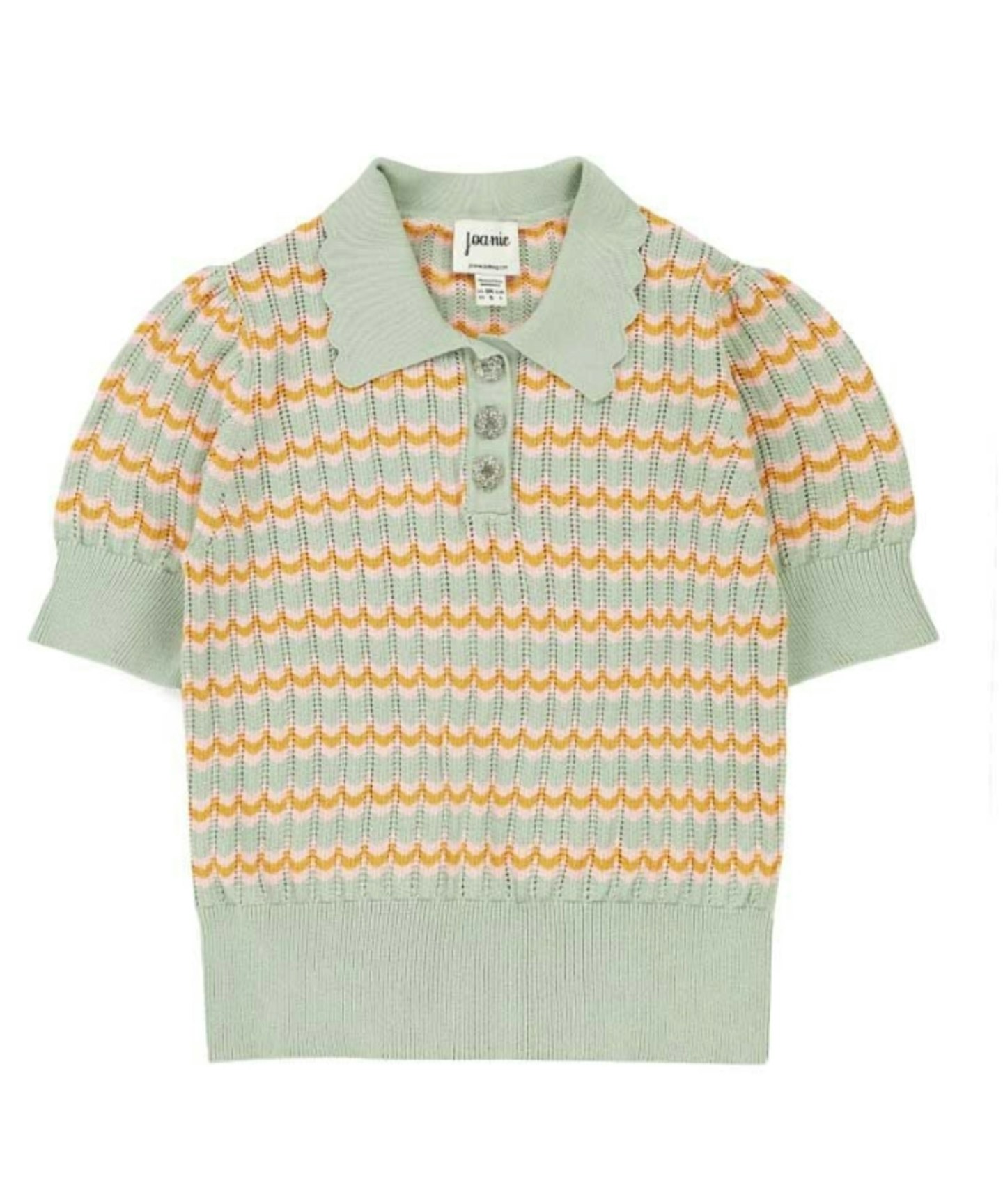 Verity Knitted Stripe Polo Top - Green