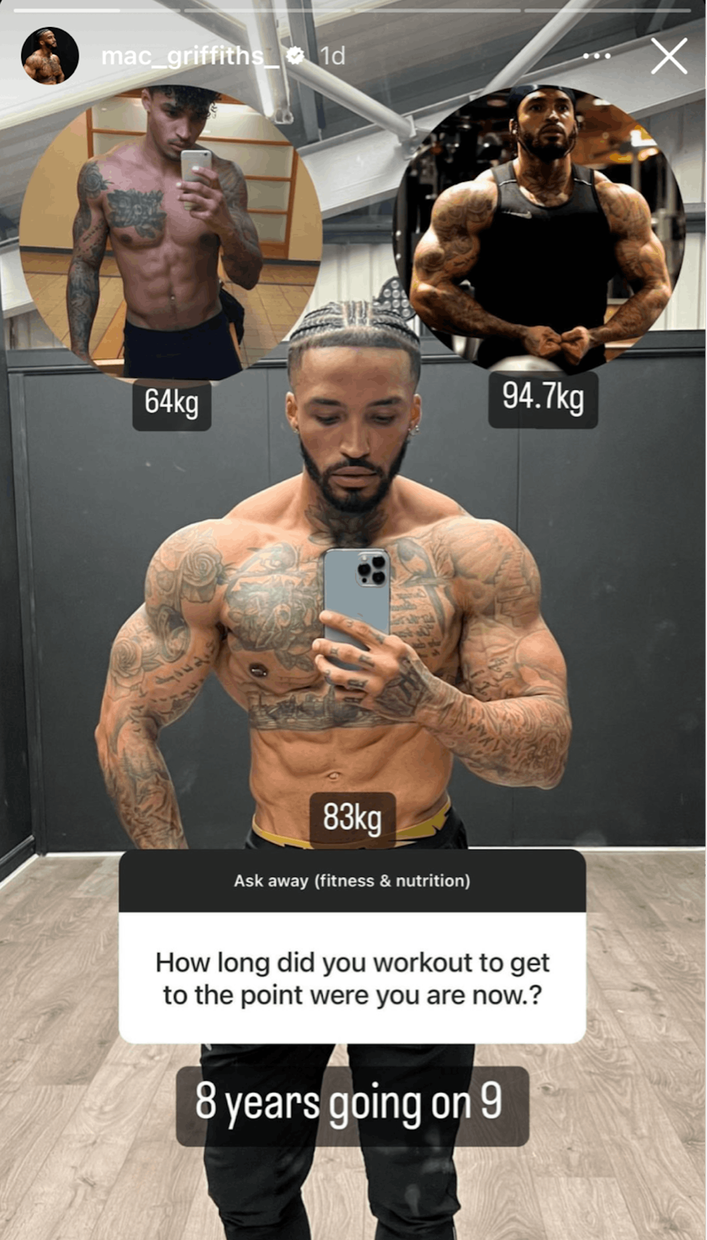 Michael Griffiths' Instagram story of his body transformation
