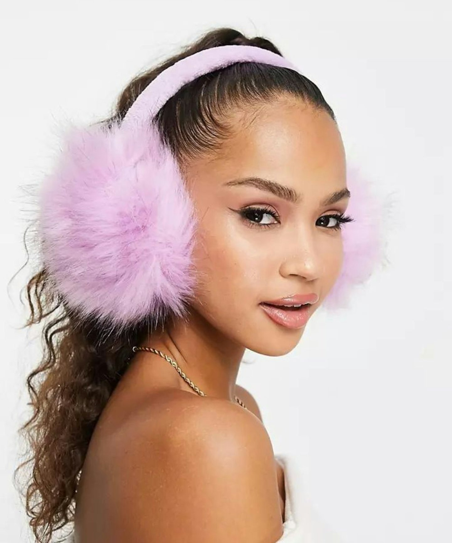Daisy Street Ear Muffs In Pink Faux Fur