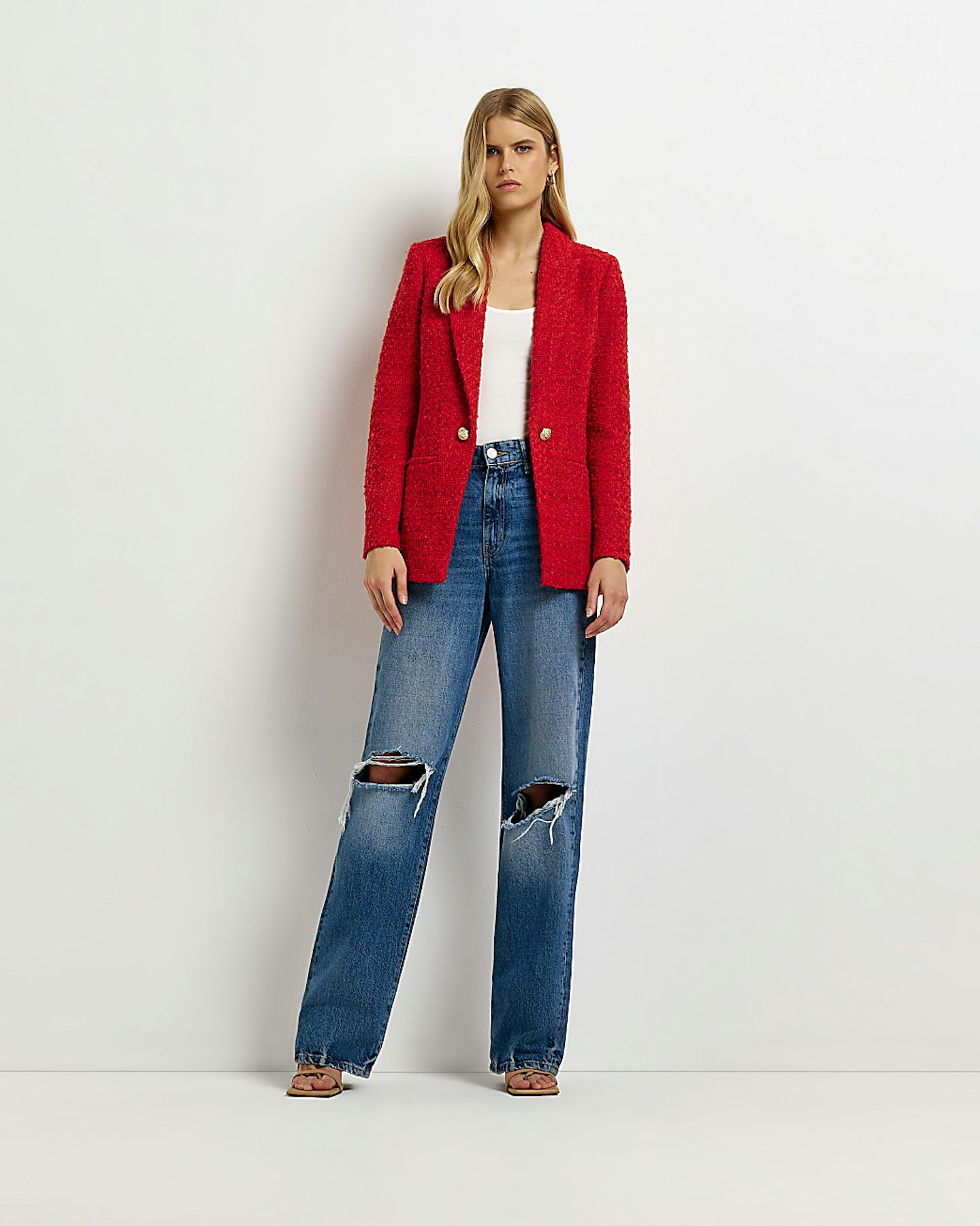 River Island Red Boucle Blazer