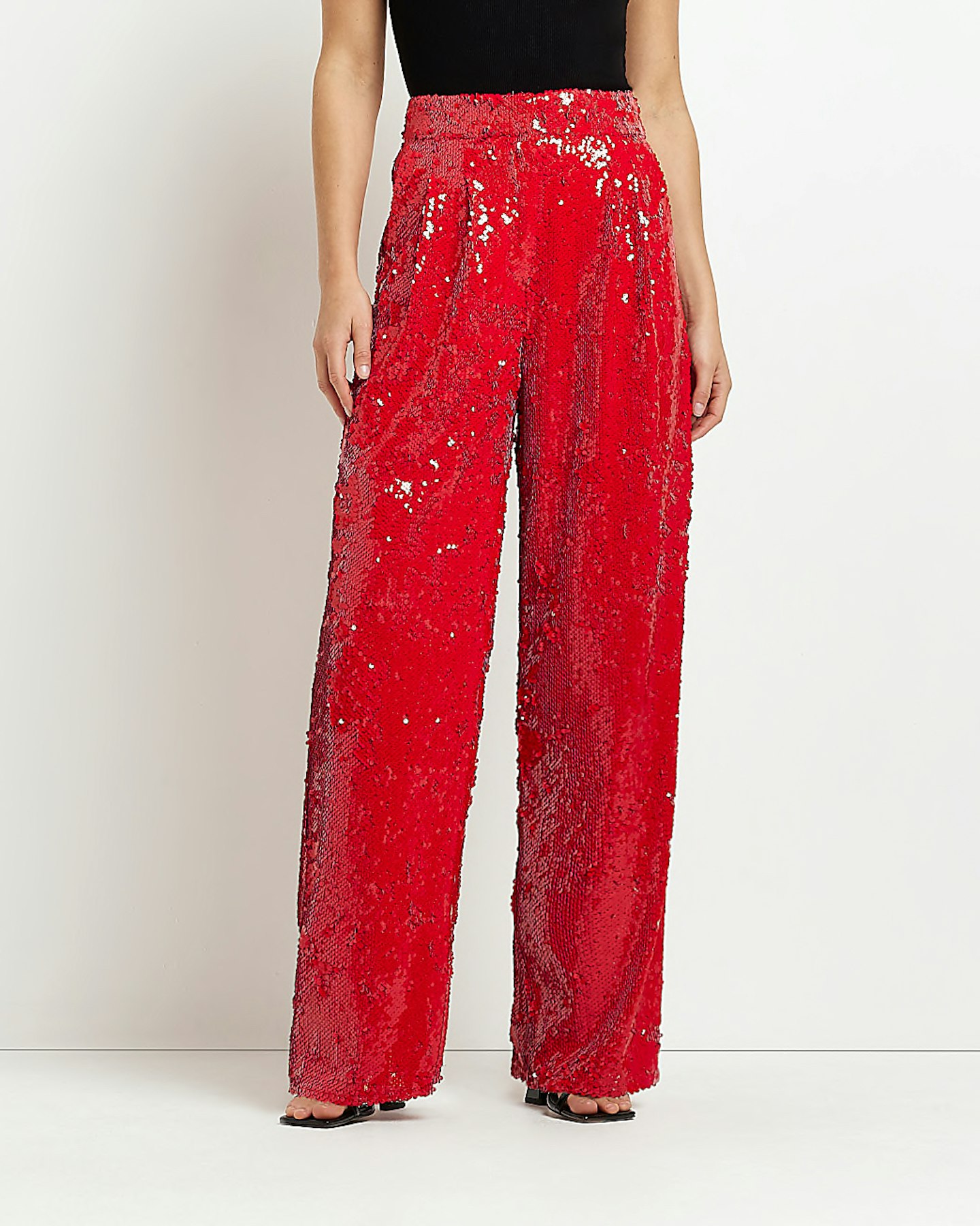River Island Red Sequin Wide Leg Trousers