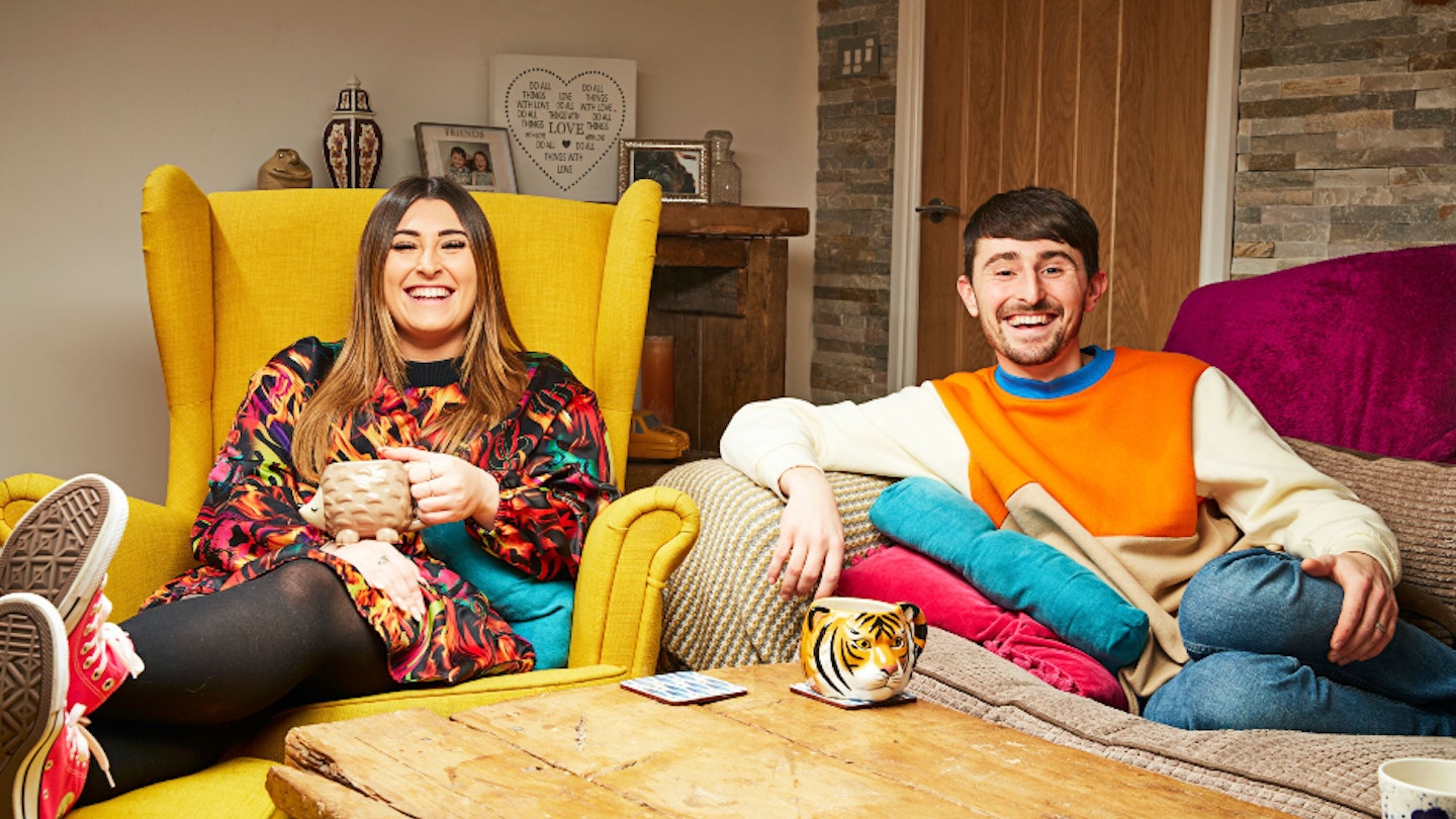 Gogglebox's Sophie and Pete sitting on their sofas