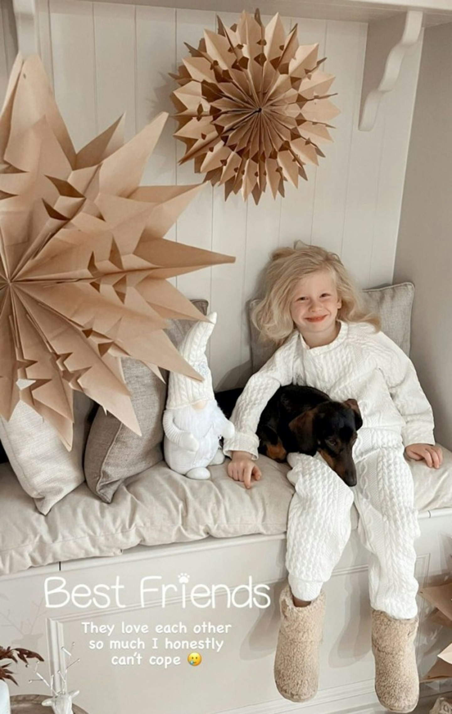 stacey solomon's son rex sitting with homemade christmas decorations