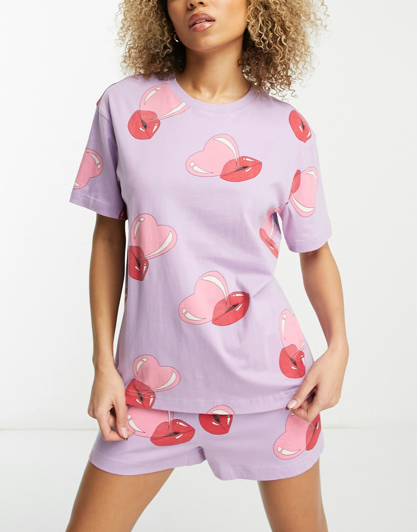 ASOS DESIGN Valentines Bubblegum Lips Oversized Tee & Short Pyjama Set
