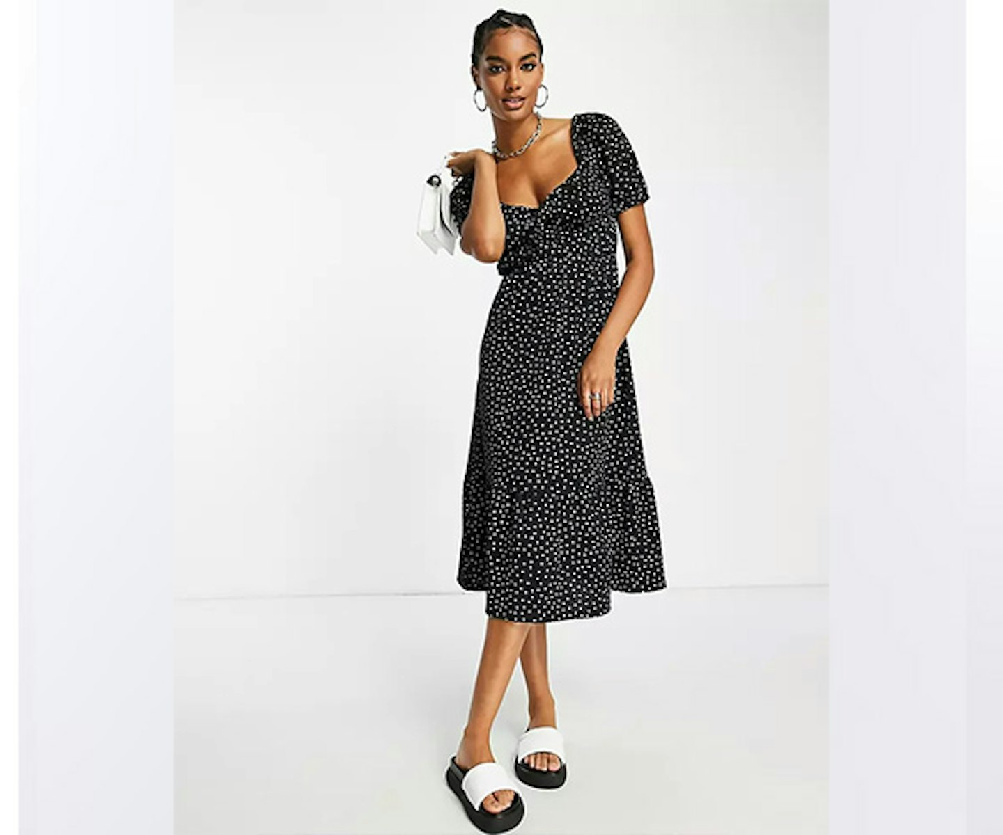 ASOS DESIGN textured midi dress in mono spot