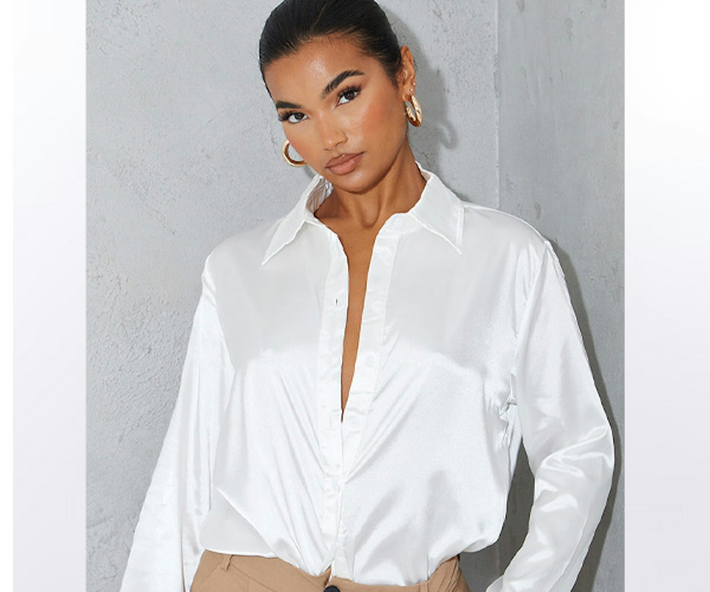 WHITE SATIN BUTTON FRONT SHIRT