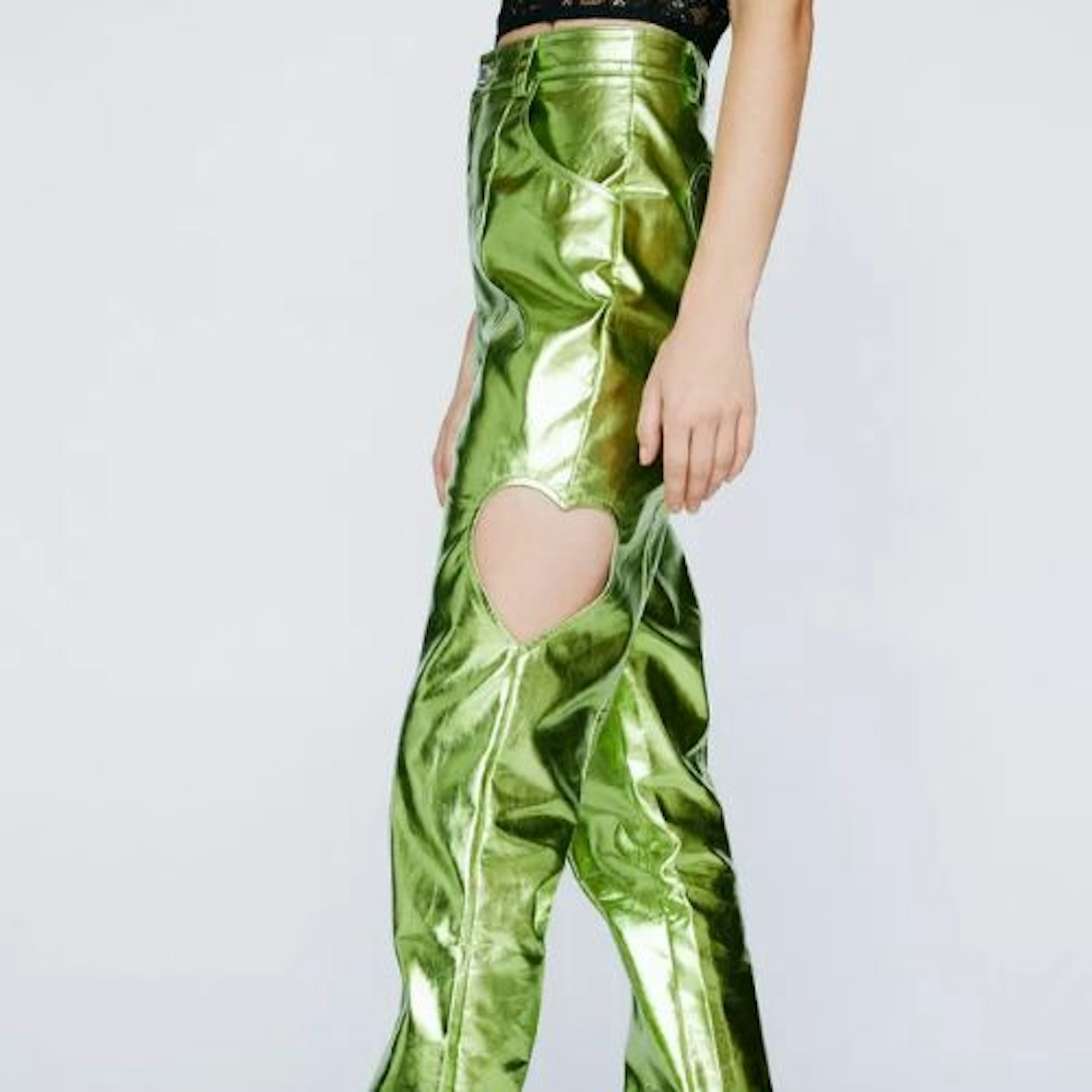 Nasty Gal Green Metallic Faux Leather Trousers
