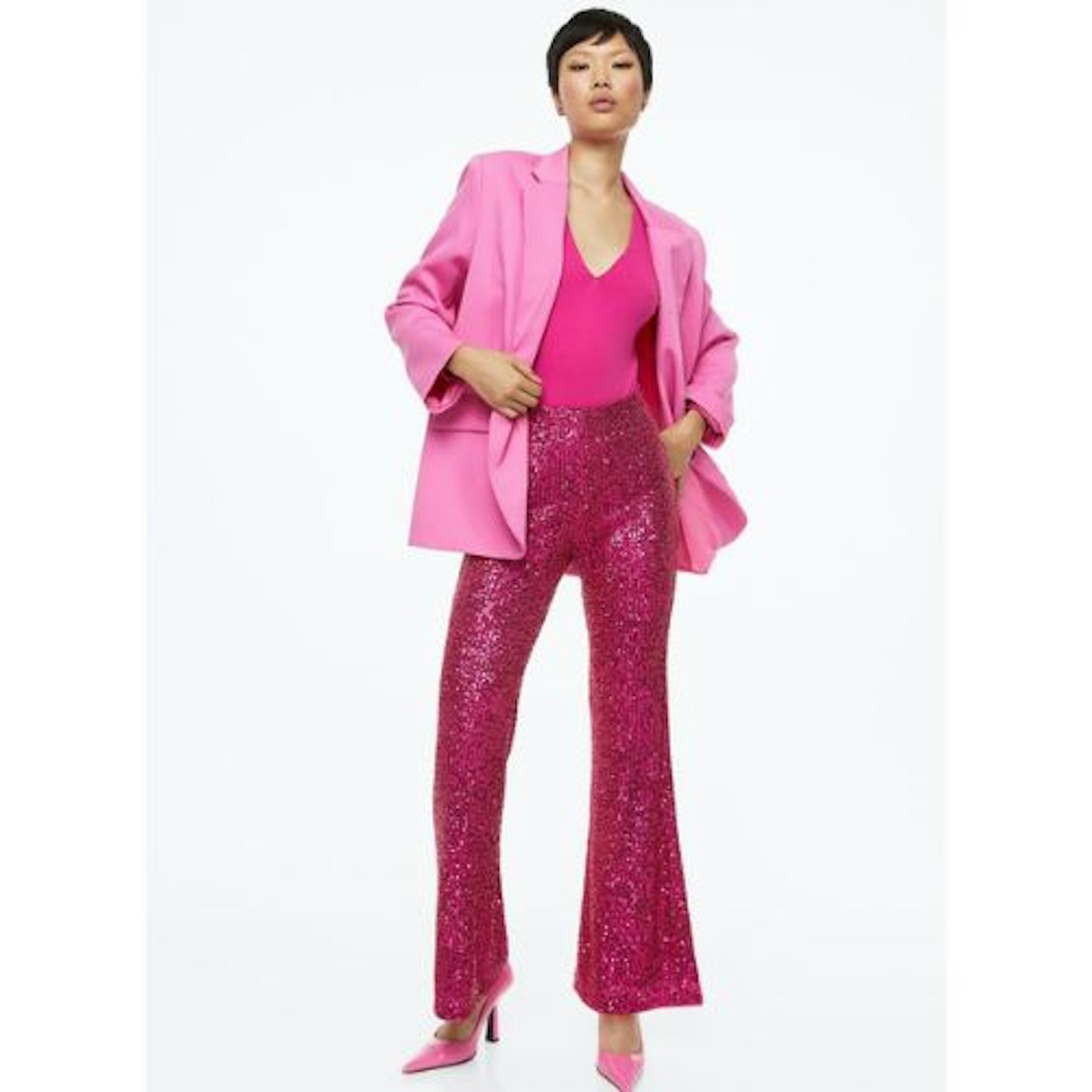 H&M Sequined Trousers, Cerise