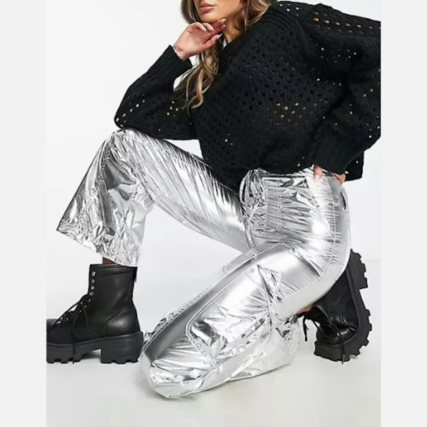 Tammy Girl Y2K Parachute Trousers in Shiny Silver