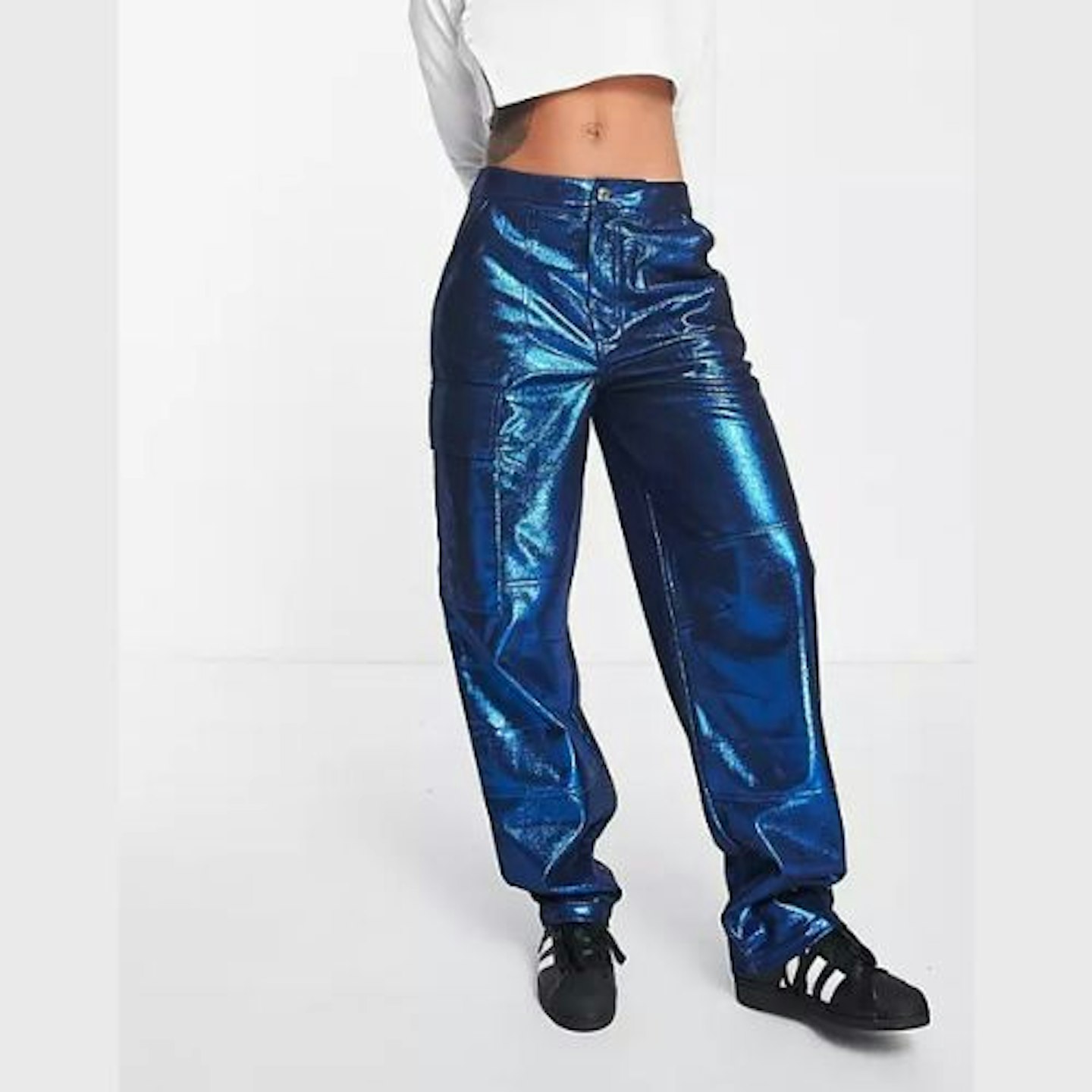 ASOS DESIGN Anti Fit Oversized Cargo Trouser in Metallic Blue
