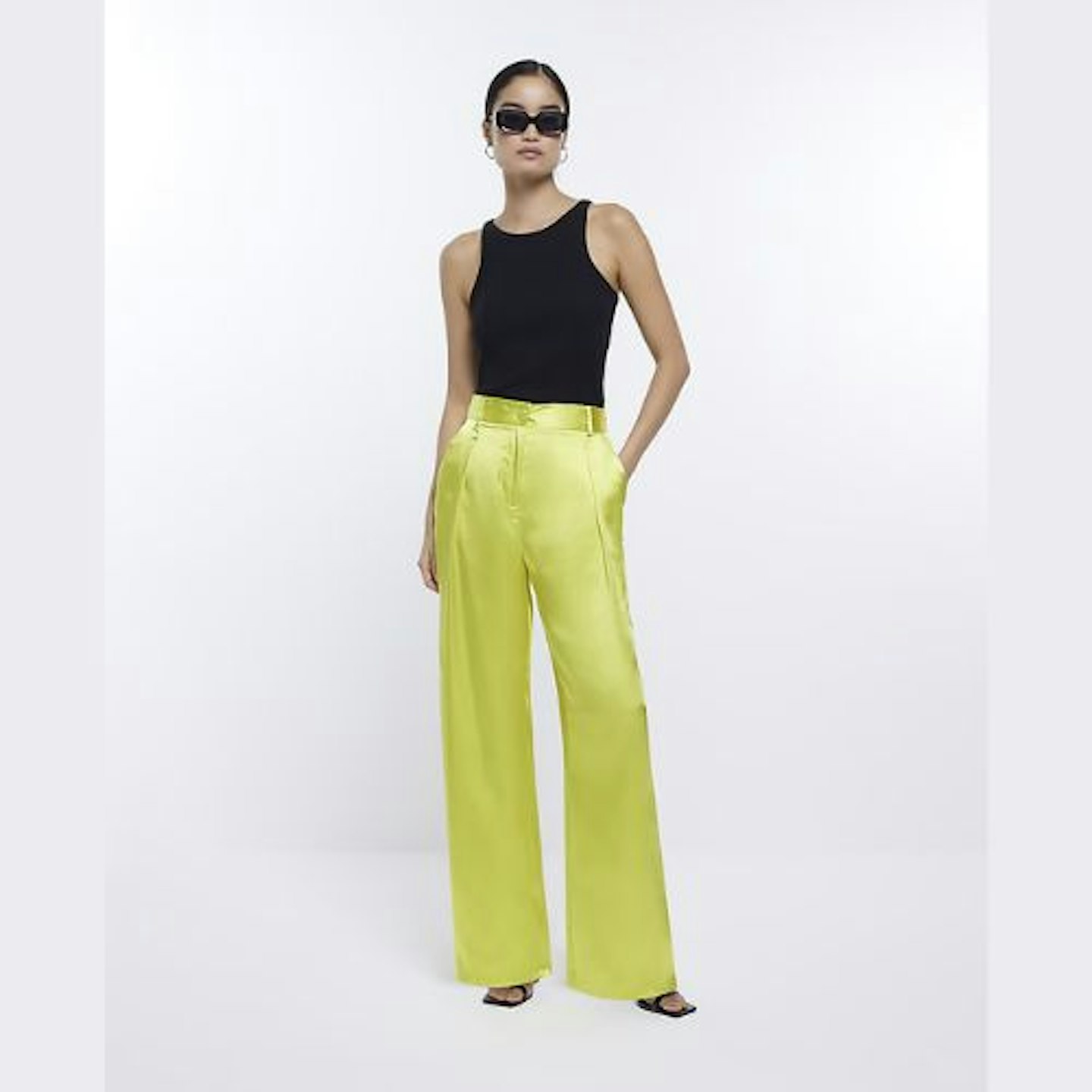 Yellow Satin Wide Leg Trousers