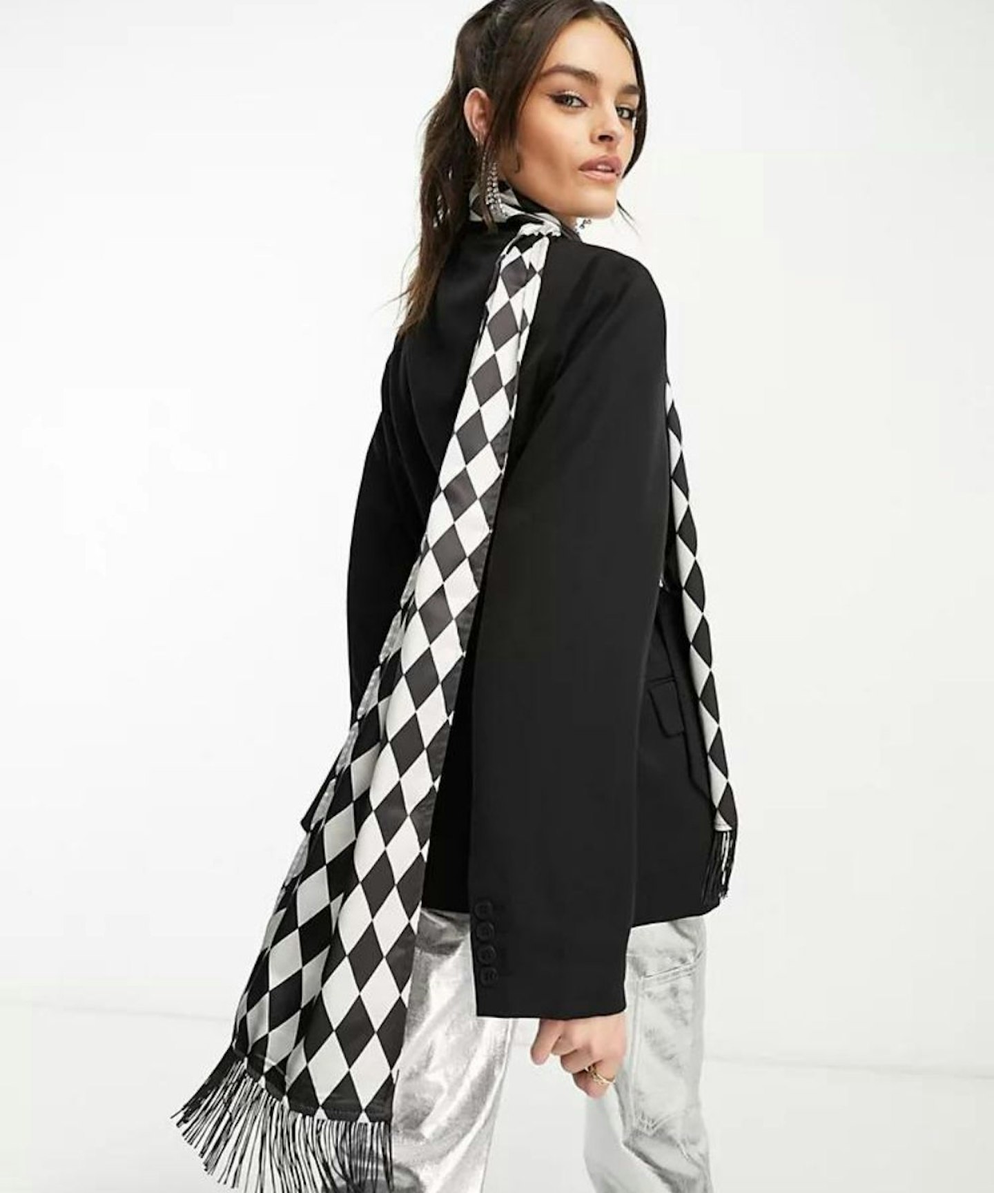 NA-KD x Annijor Long Scarf In Diamond Black And White