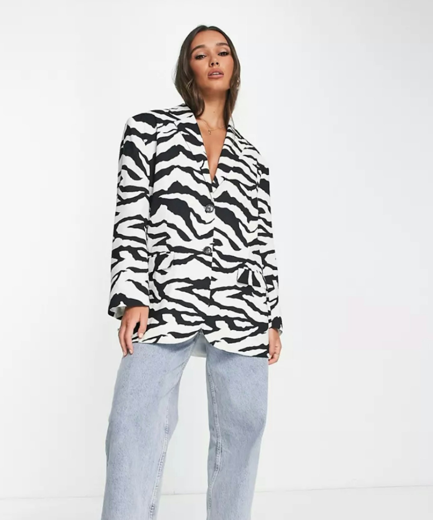 ASOS DESIGN Oversized Grandad Blazer in Zebra Print