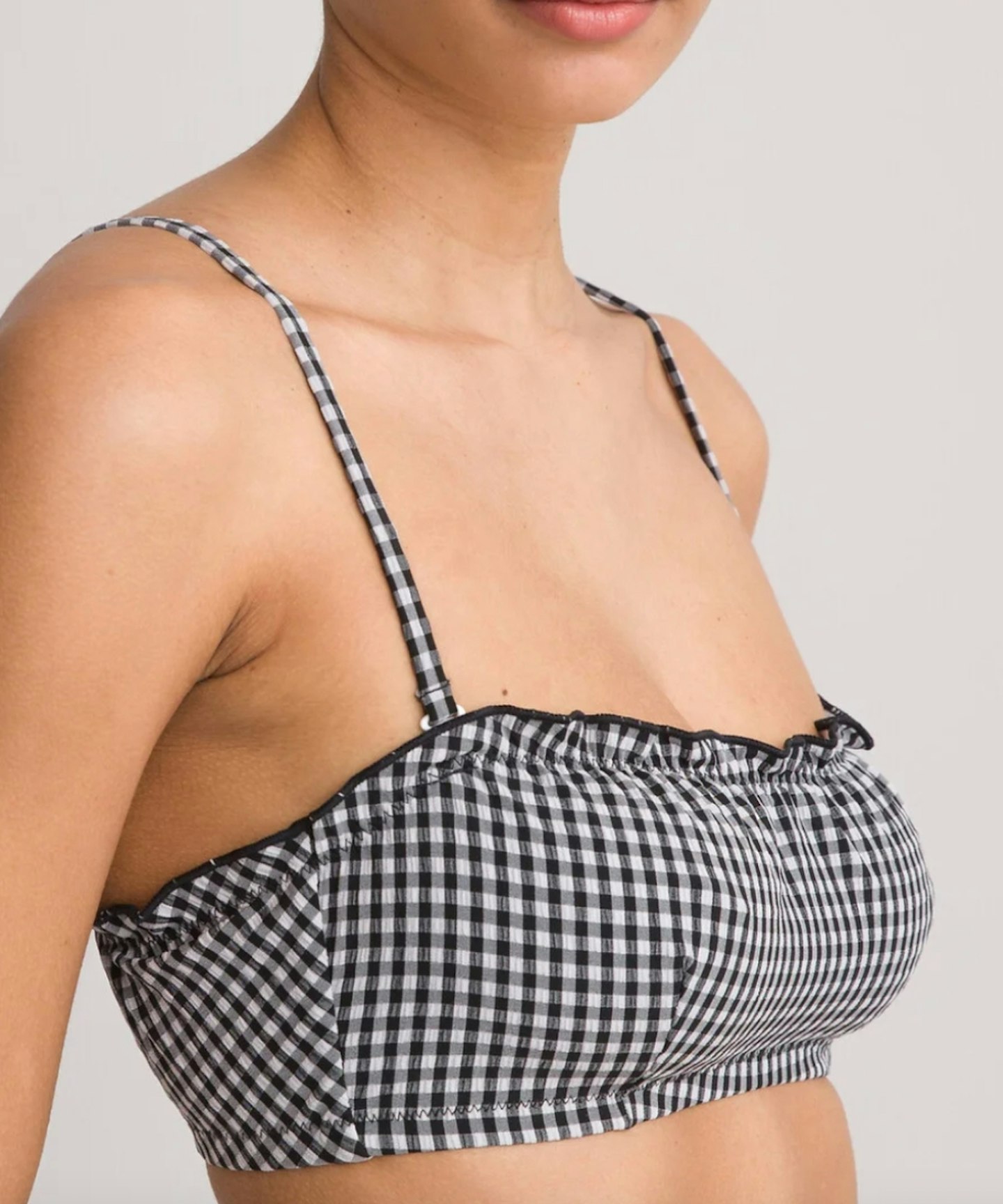 Seersucker Bandeau Bikini Top in Gingham Print