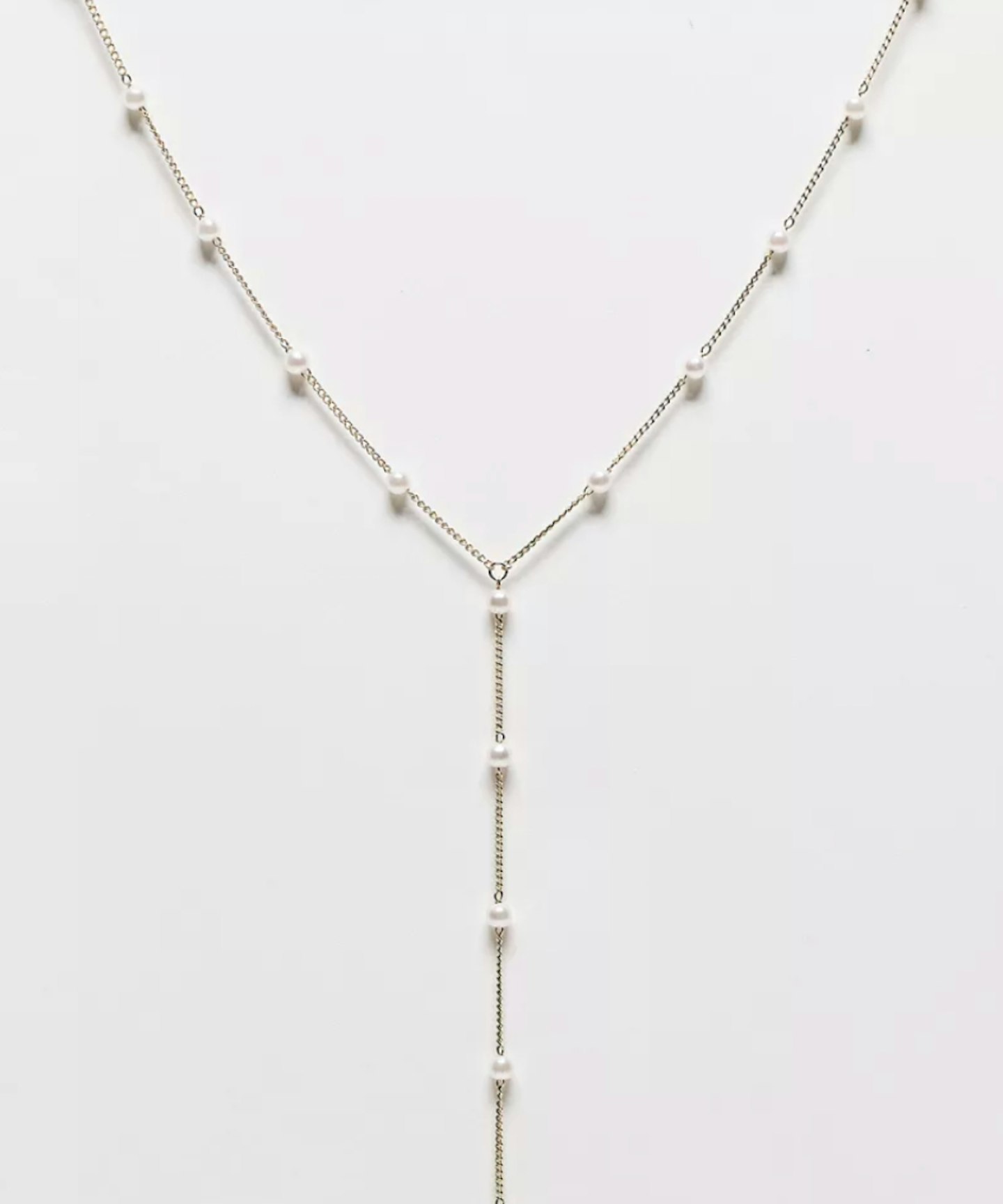 ASOS DESIGN Lariat Necklace With Pearl Detail Chain in Gold Tone