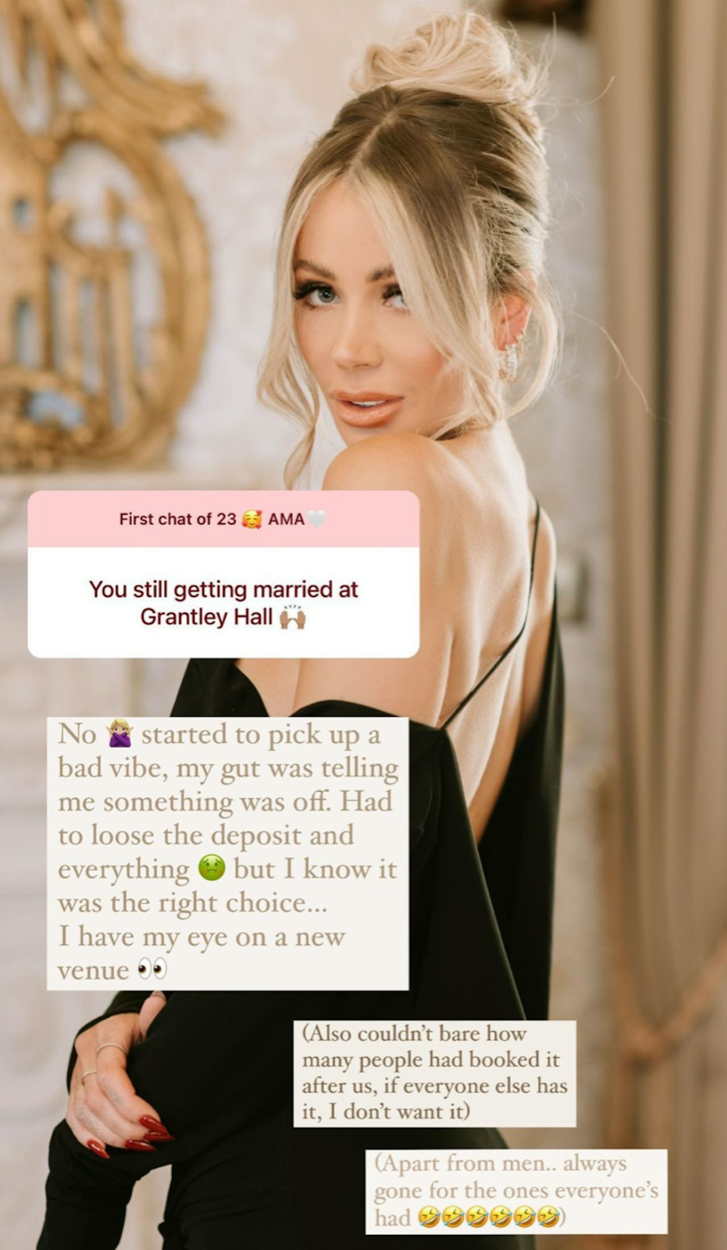 Olivia Attwood's Instagram story explaining why she cancelled her wedding at Grantley Hall