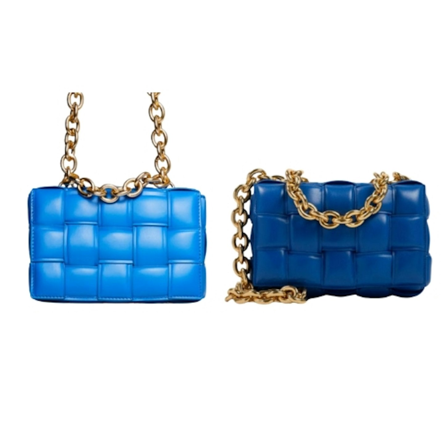 Bottega Veneta Chain Cassette & EGO Jackson Chain Detail Blue Quilted Shoulder Bag