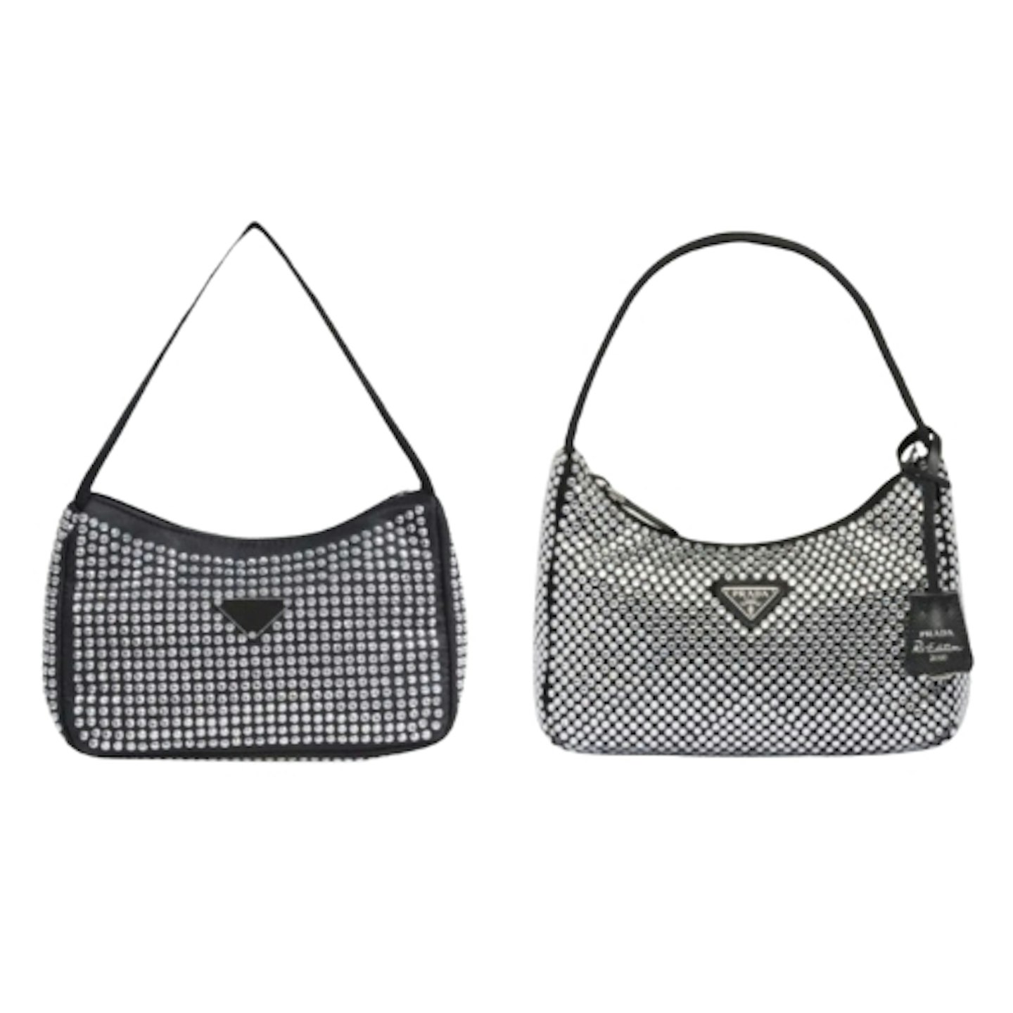 Prada Satin Mini-Bag With Crystals & EGO Lyra Shaped Shoulder Bag In Black Diamante
