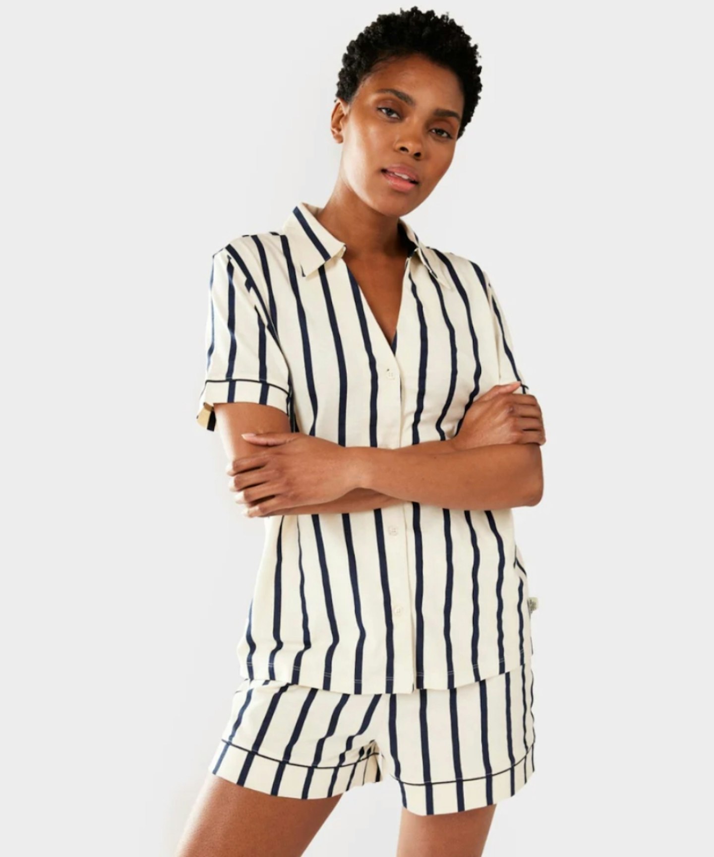 Organic Cotton Navy & Cream Stripe Print