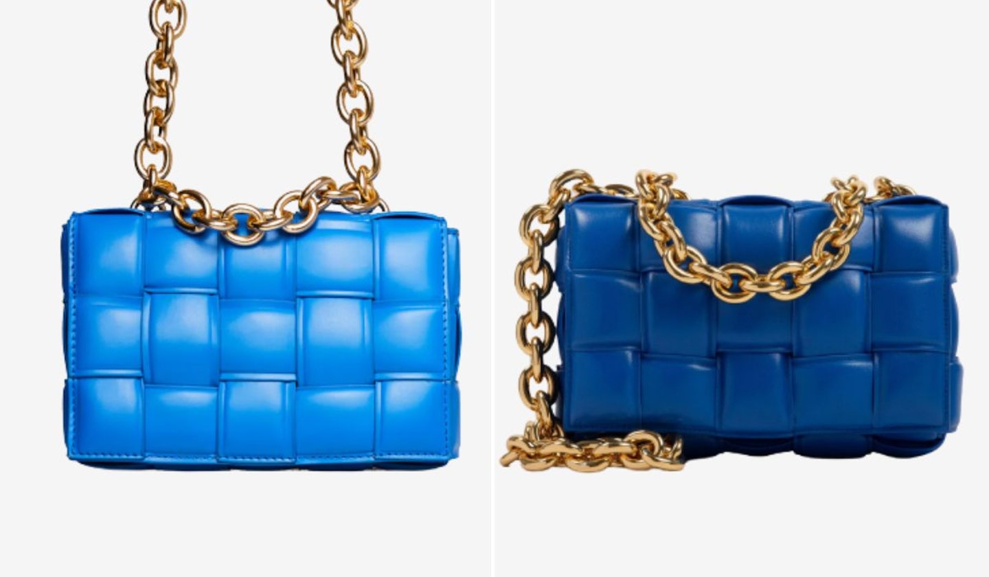 Bottega Veneta Chain Cassette & EGO Jackson Chain Detail Blue Quilted Shoulder Bag 