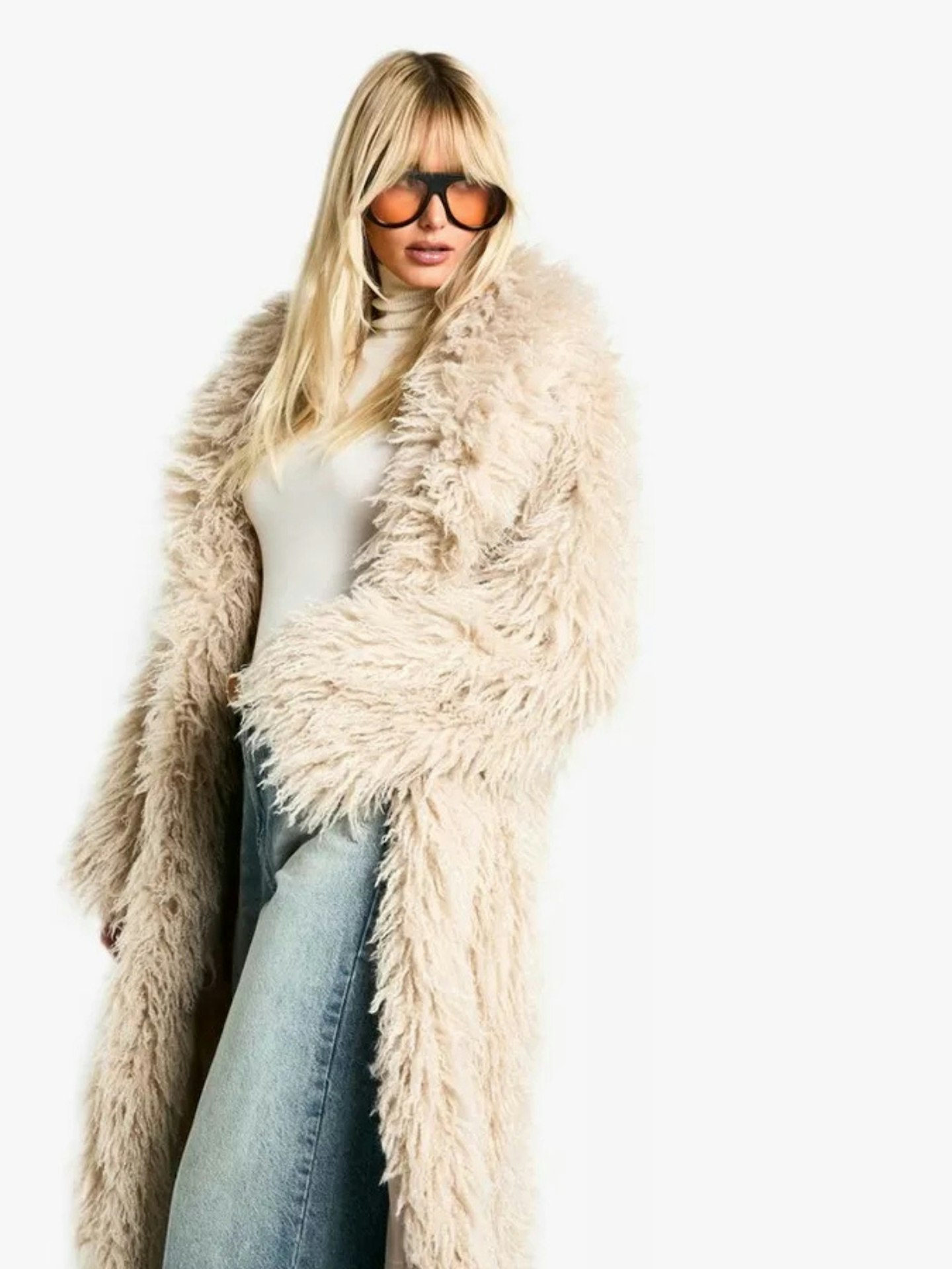 Boohoo Shaggy Faux Fur Longline Coat