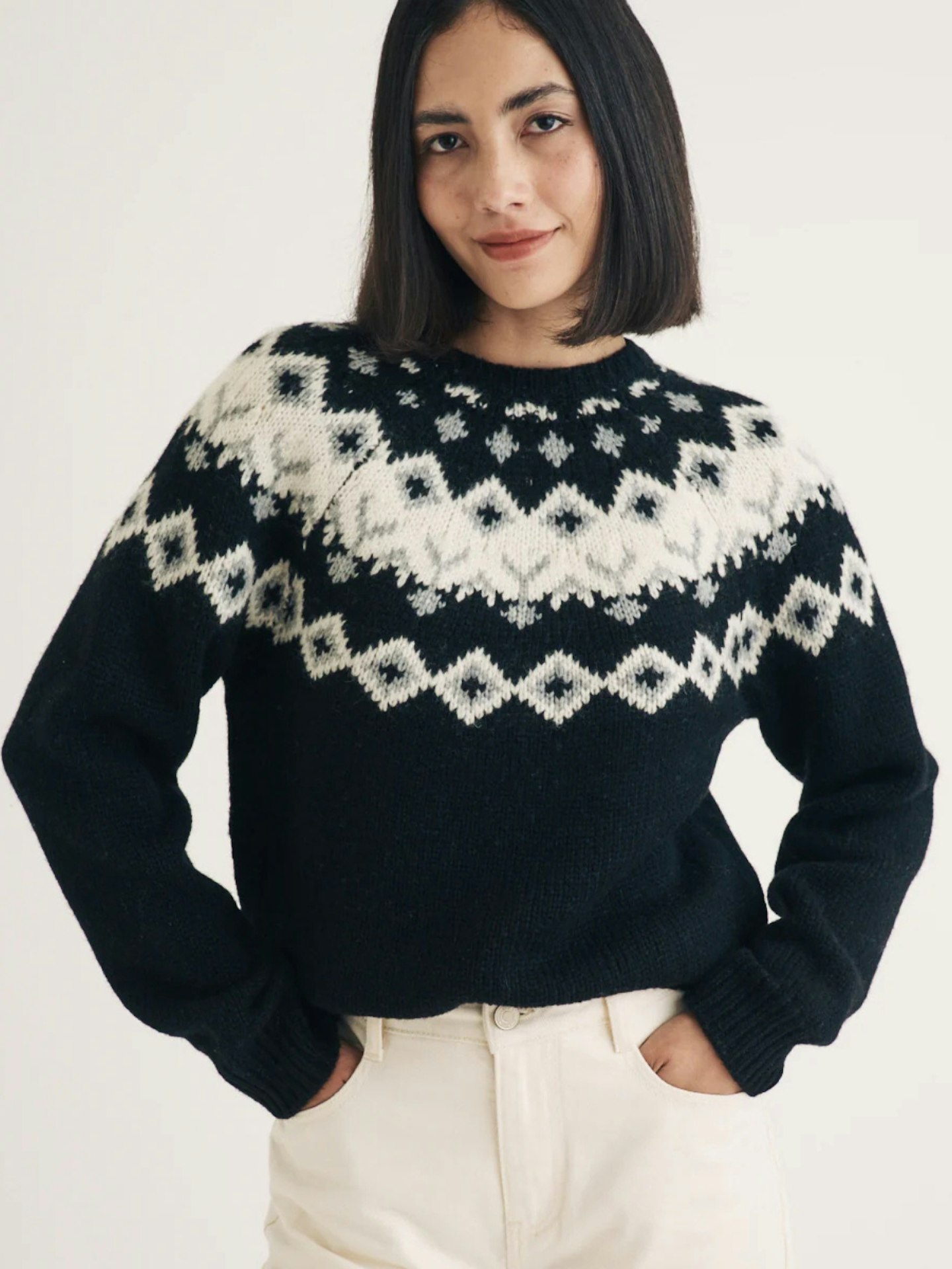 Nobody's Child Black Fairisle Knitted Wool Jumper